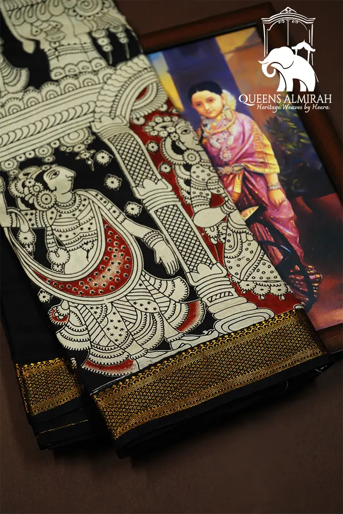 BLACK WITH RED GOLDEN COLOR BORDER MANGALGIRI SAREE 2 - Queens Jewel Emporium