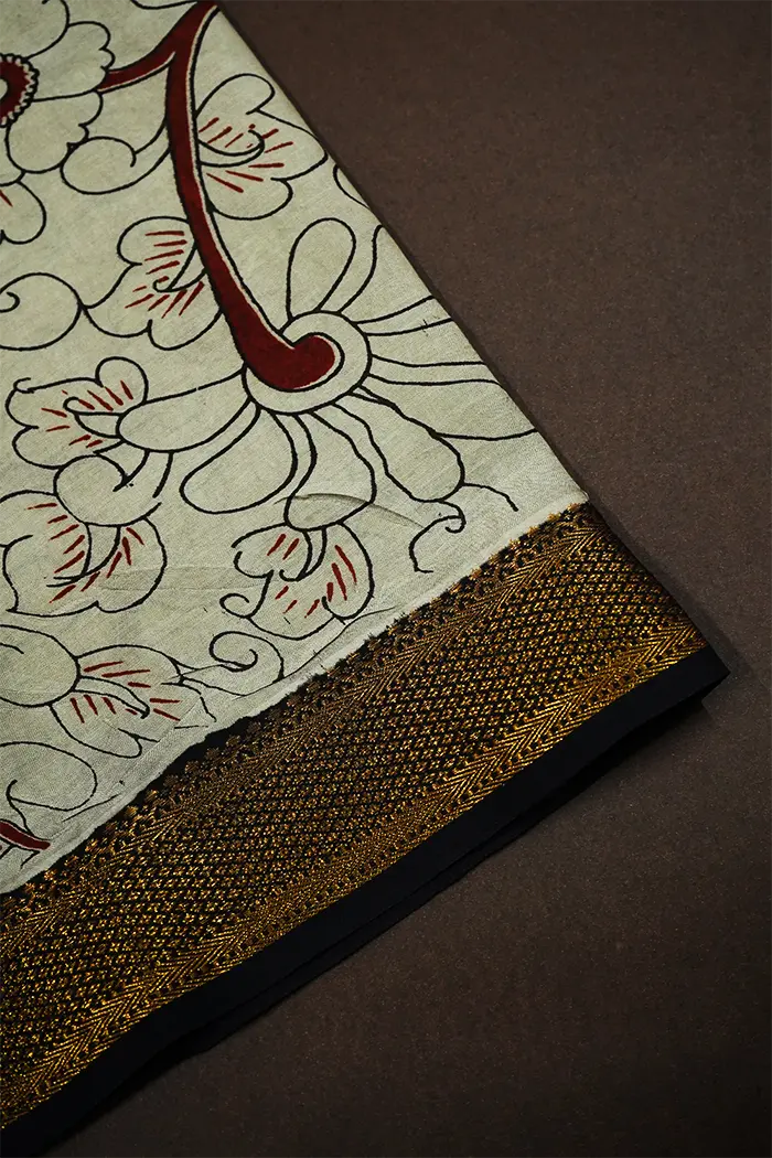 BLACK WITH RED GOLDEN COLOR BORDER MANGALGIRI SAREE 2 - Queens Jewel Emporium