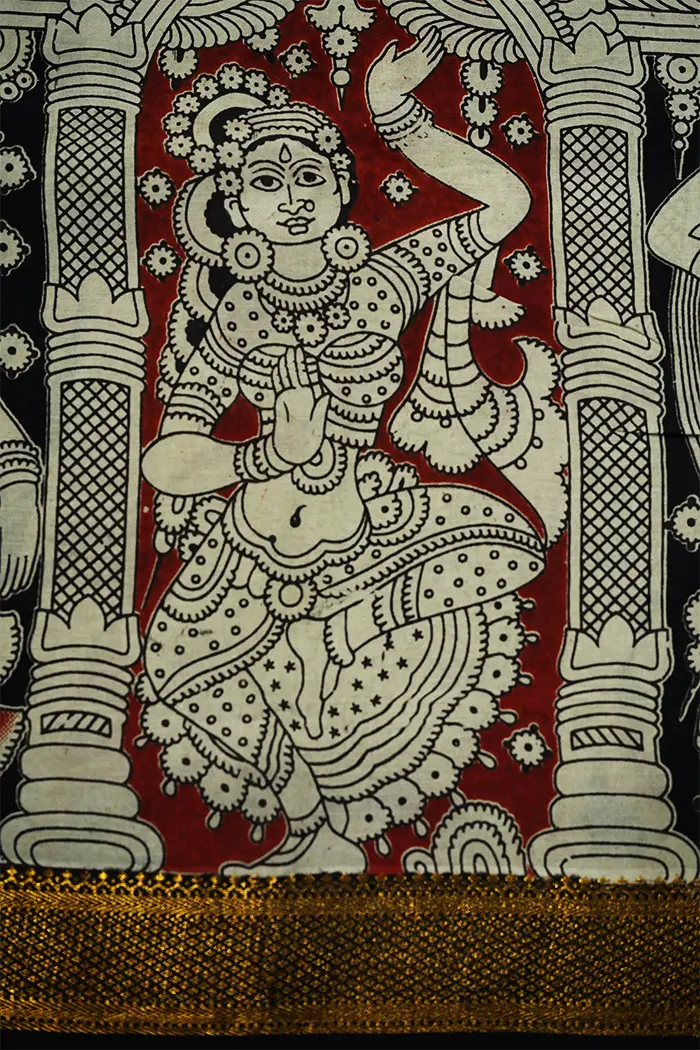 BLACK WITH RED GOLDEN COLOR BORDER MANGALGIRI SAREE 2 - Queens Jewel Emporium