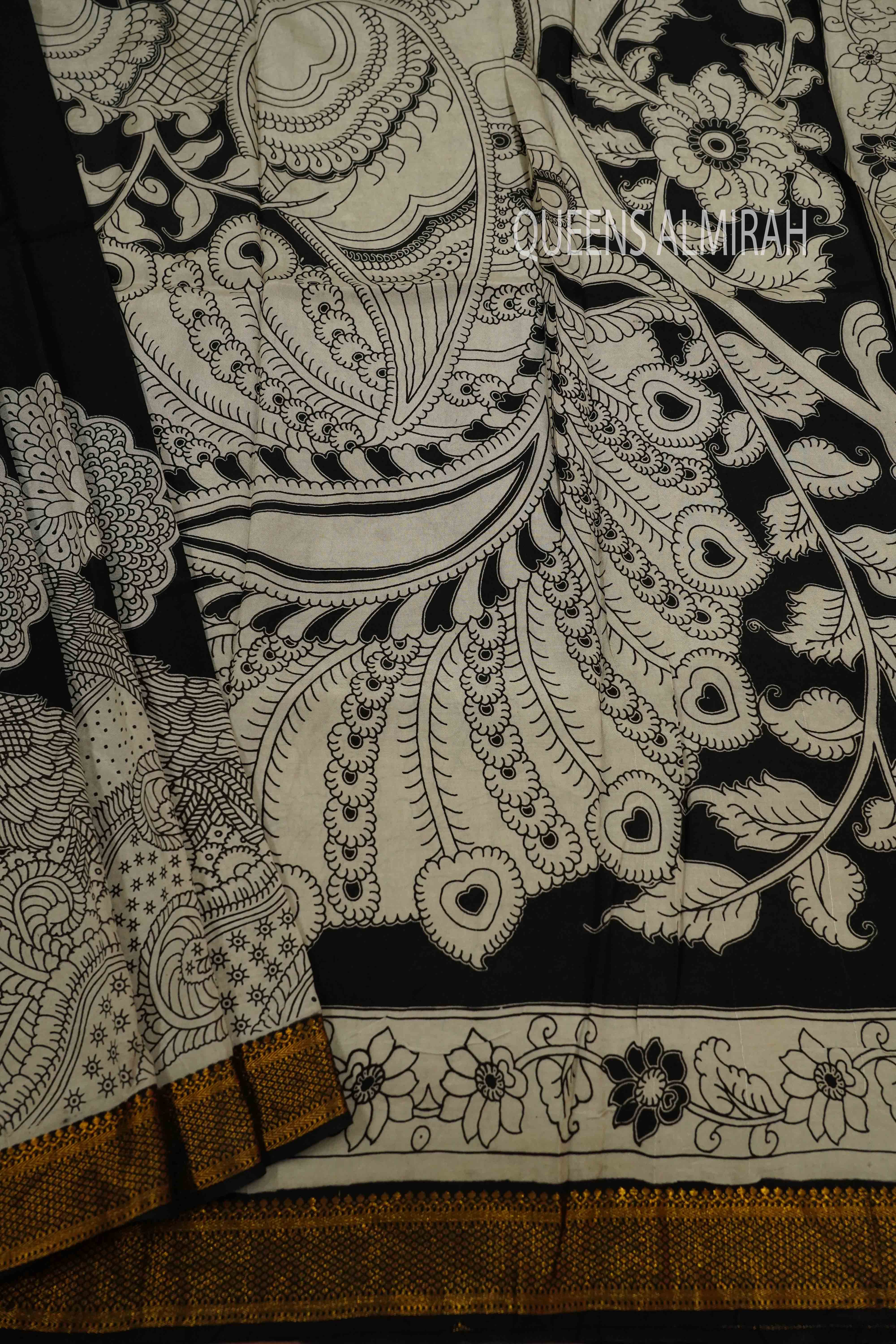 BLACK WITH WHITE MANGALGIRI SAREE 25 - Queens Jewel Emporium