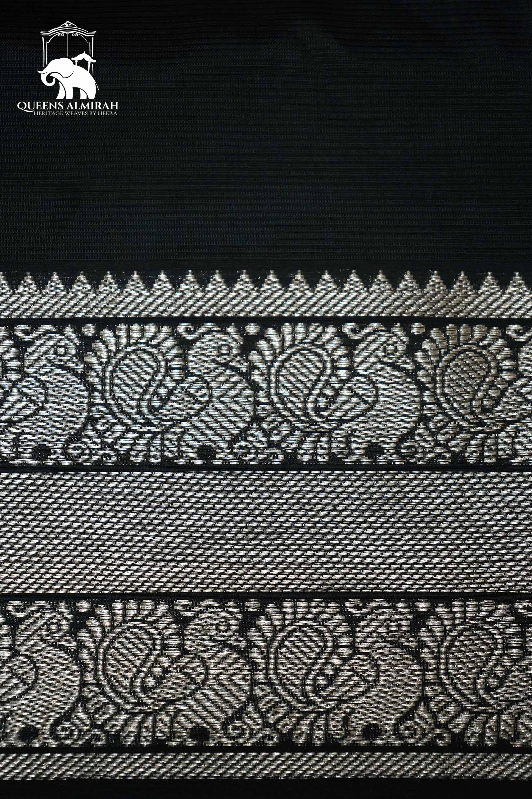BLACK WITH WOVEN BORDER MANGALGIRI SAREE - Queens Jewel Emporium