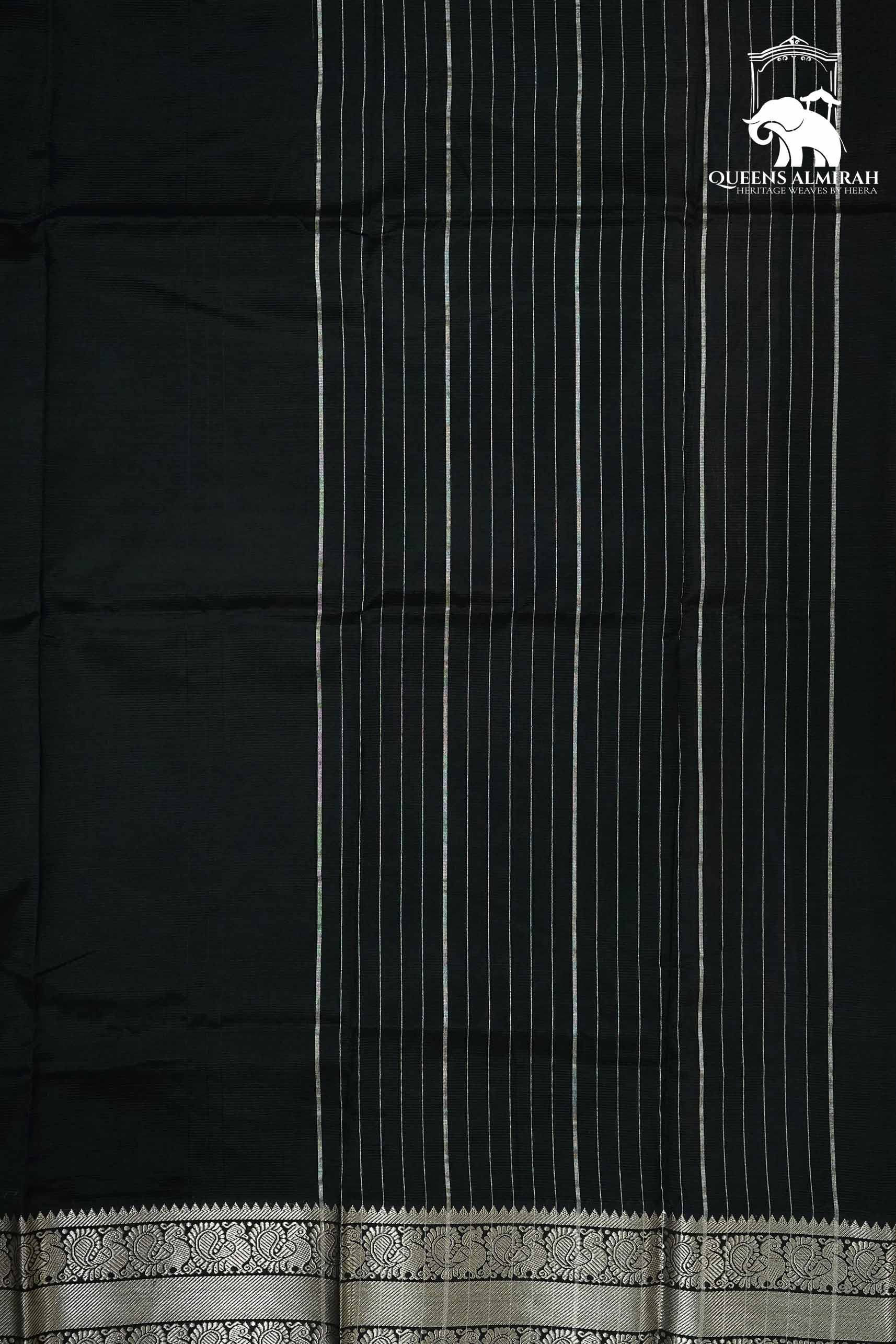 BLACK WITH WOVEN BORDER MANGALGIRI SAREE - Queens Jewel Emporium
