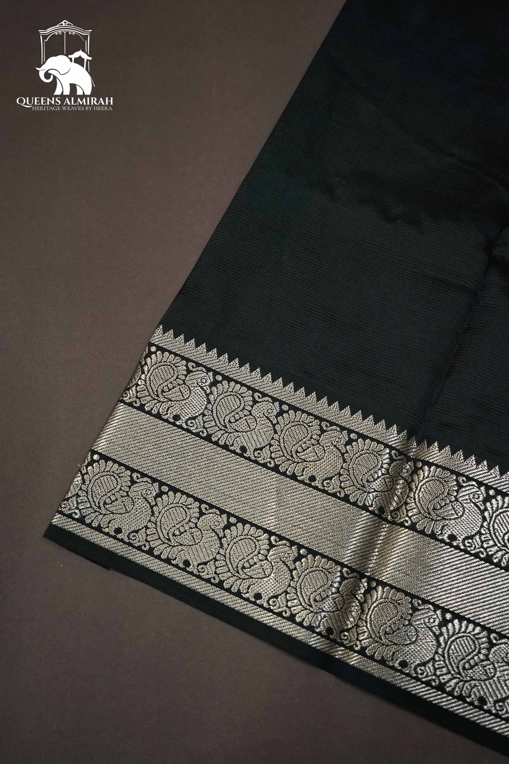 BLACK WITH WOVEN BORDER MANGALGIRI SAREE - Queens Jewel Emporium