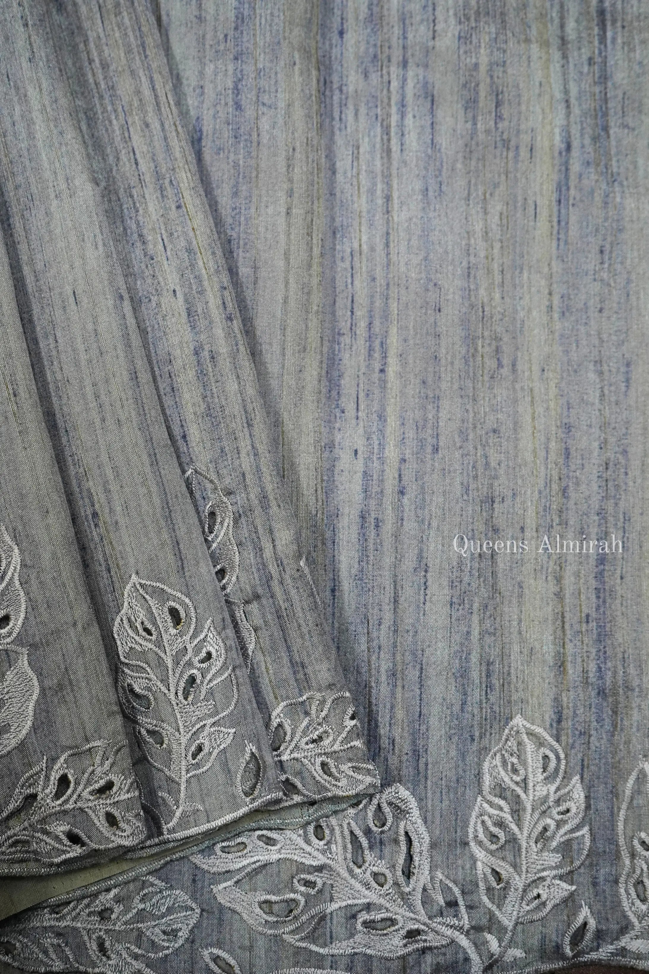 BLACKCURRENT GREY SEMI-TUSSER SAREE - Queens Jewel Emporium