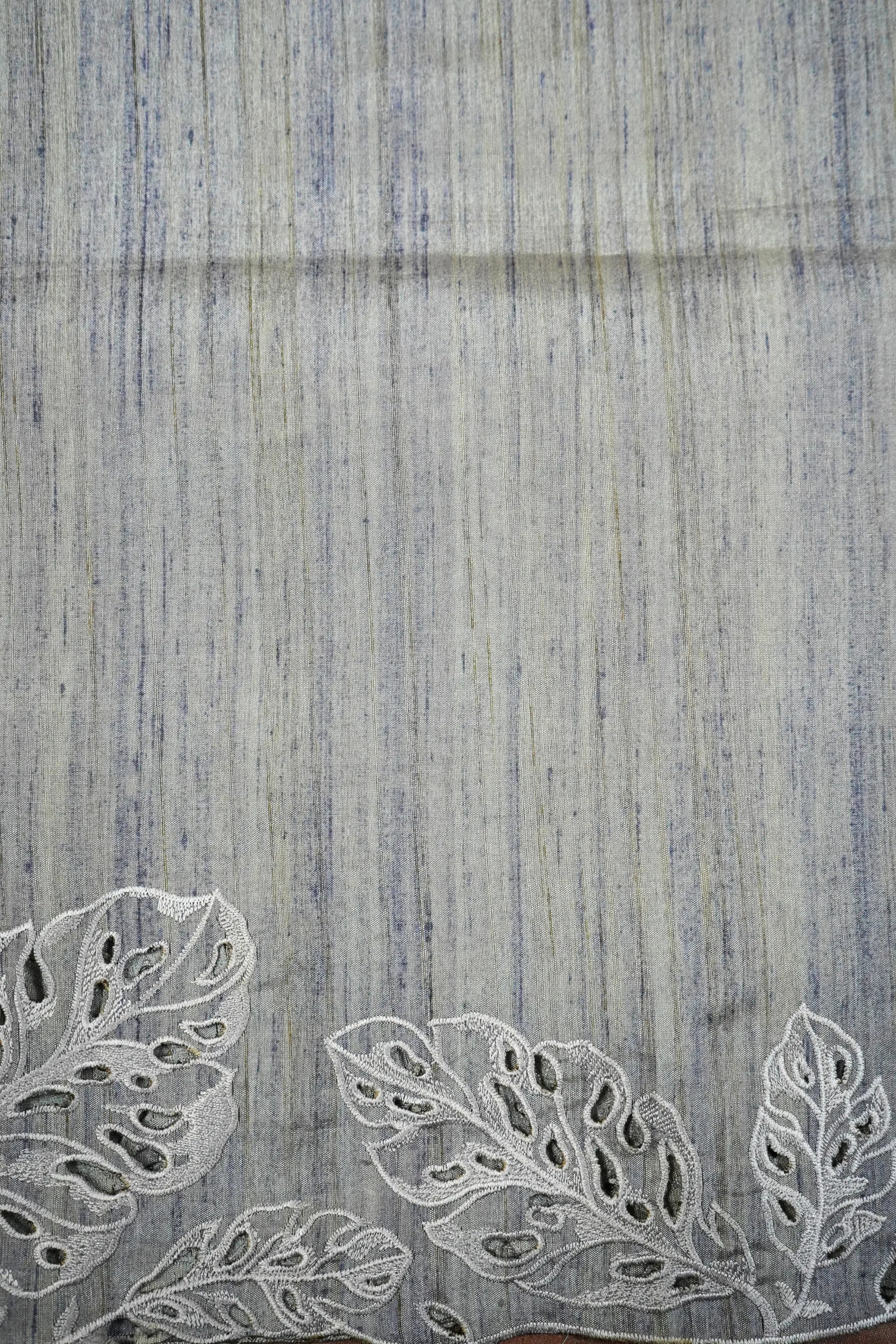 BLACKCURRENT GREY SEMI-TUSSER SAREE - Queens Jewel Emporium