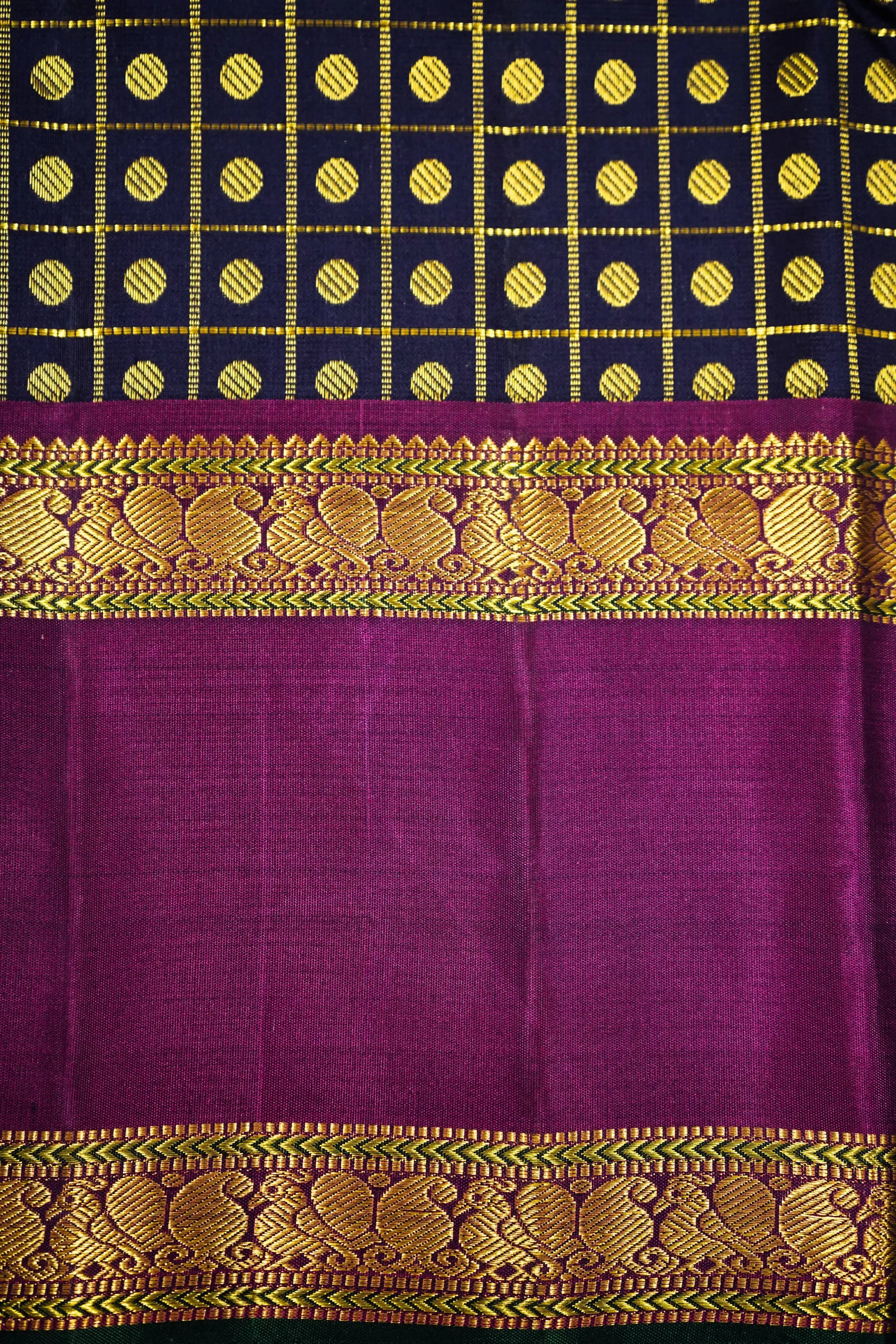 BLUE BERRY WITH GRAPE PURPLE  PURE KANCHIVARAM SILK SAREE - Queens Jewel Emporium