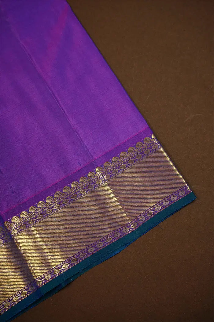 BLUE GREEN WITH LAVENDER INDIGO PURE KANCHIVARAM SILK SAREE - Queens Jewel Emporium