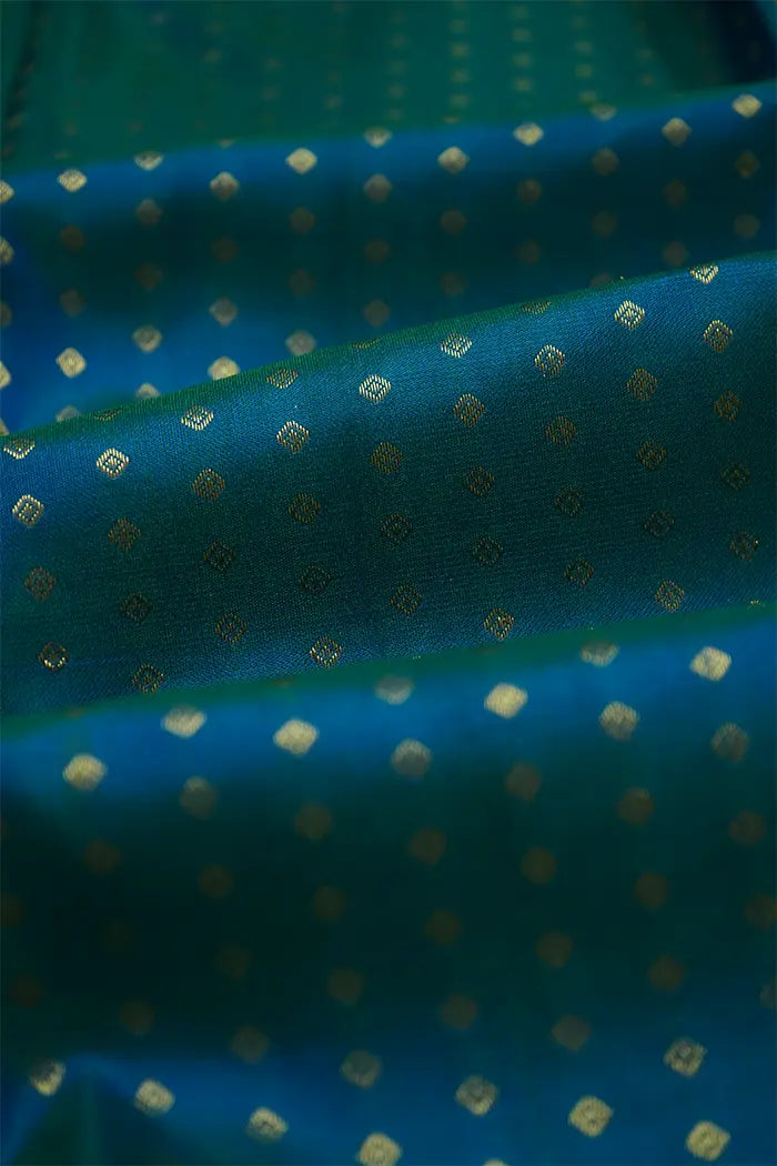 BLUE GREEN WITH LAVENDER INDIGO PURE KANCHIVARAM SILK SAREE - Queens Jewel Emporium
