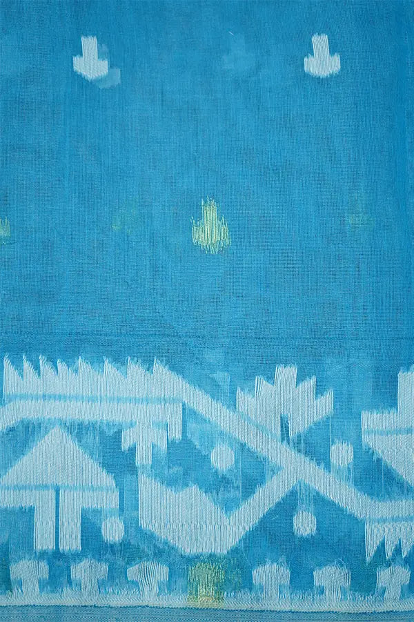BLUE JAMDANI COTTON SAREE - Queens Jewel Emporium