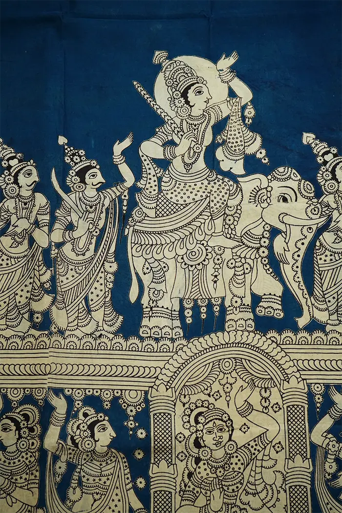 BLUE  WITH BLACK AND GOLDEN BORDER MANGALGIRI SAREE - Queens Jewel Emporium