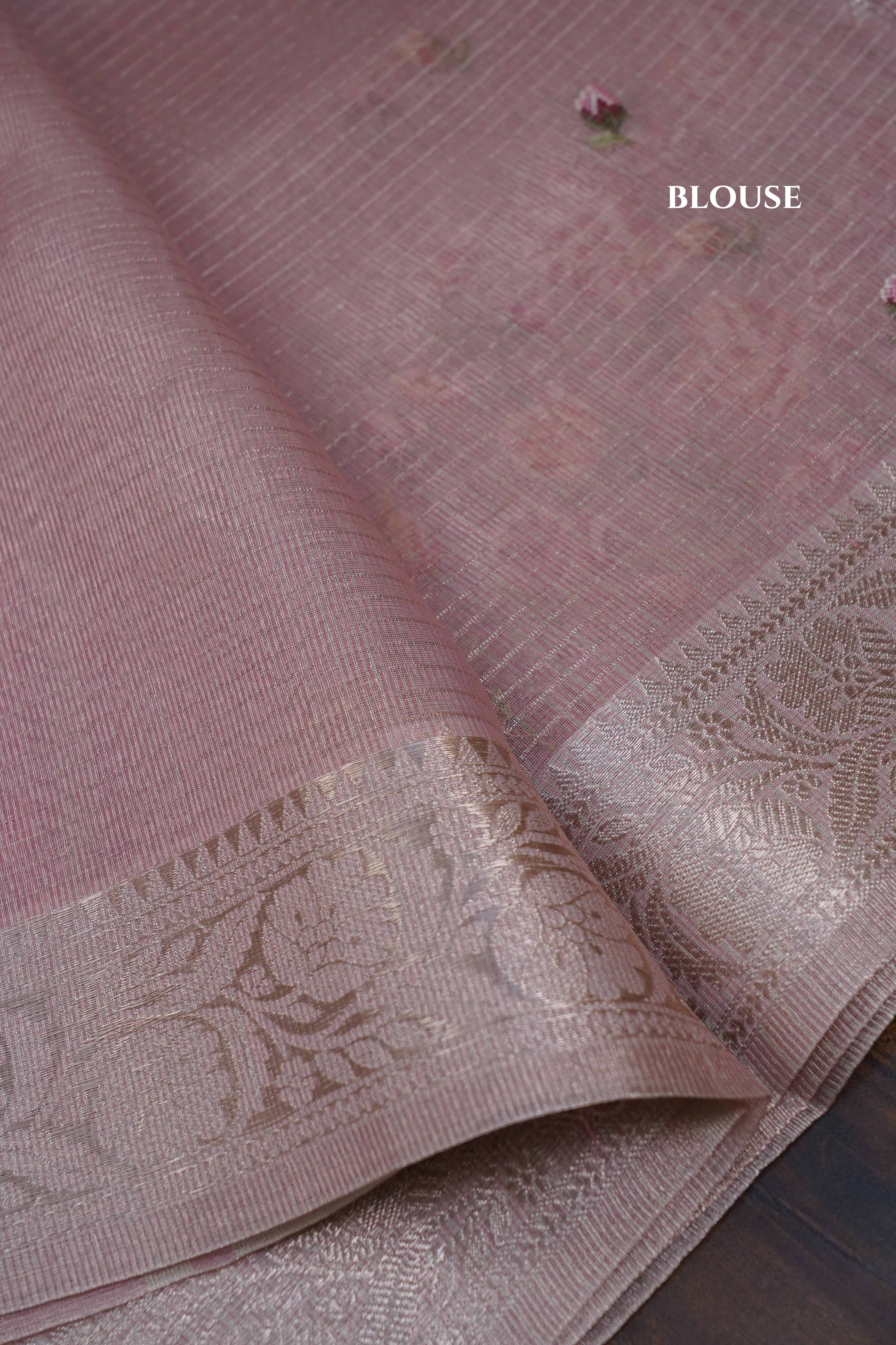 BLUSH PINK SEMI KOTA SILK COTTON SAREE - Queens Jewel Emporium