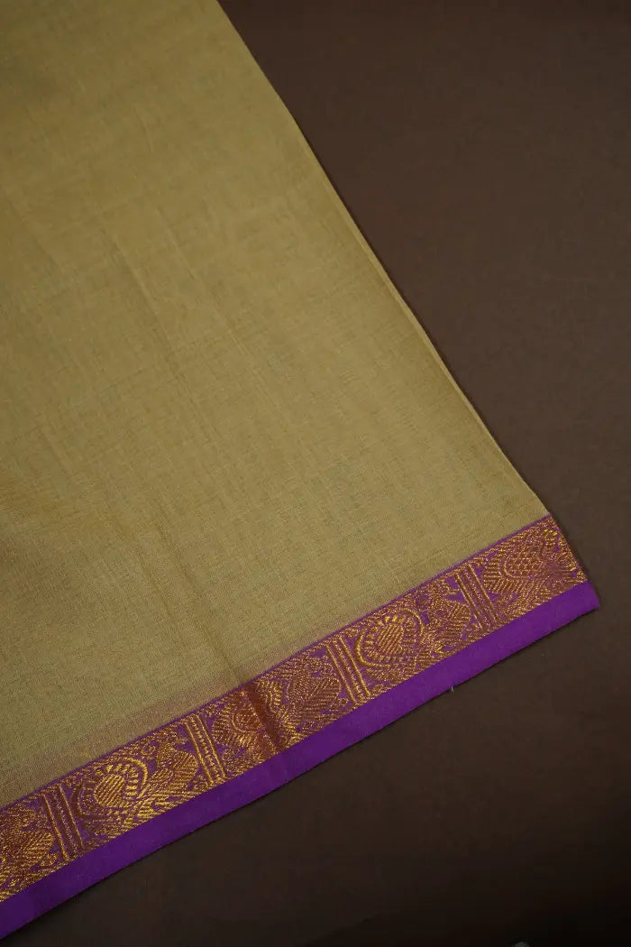 BOTTLE GREEN LONG MULTI COLOUR ZARI BORDER NARAYANPET COTTON SAREE - Queens Jewel Emporium