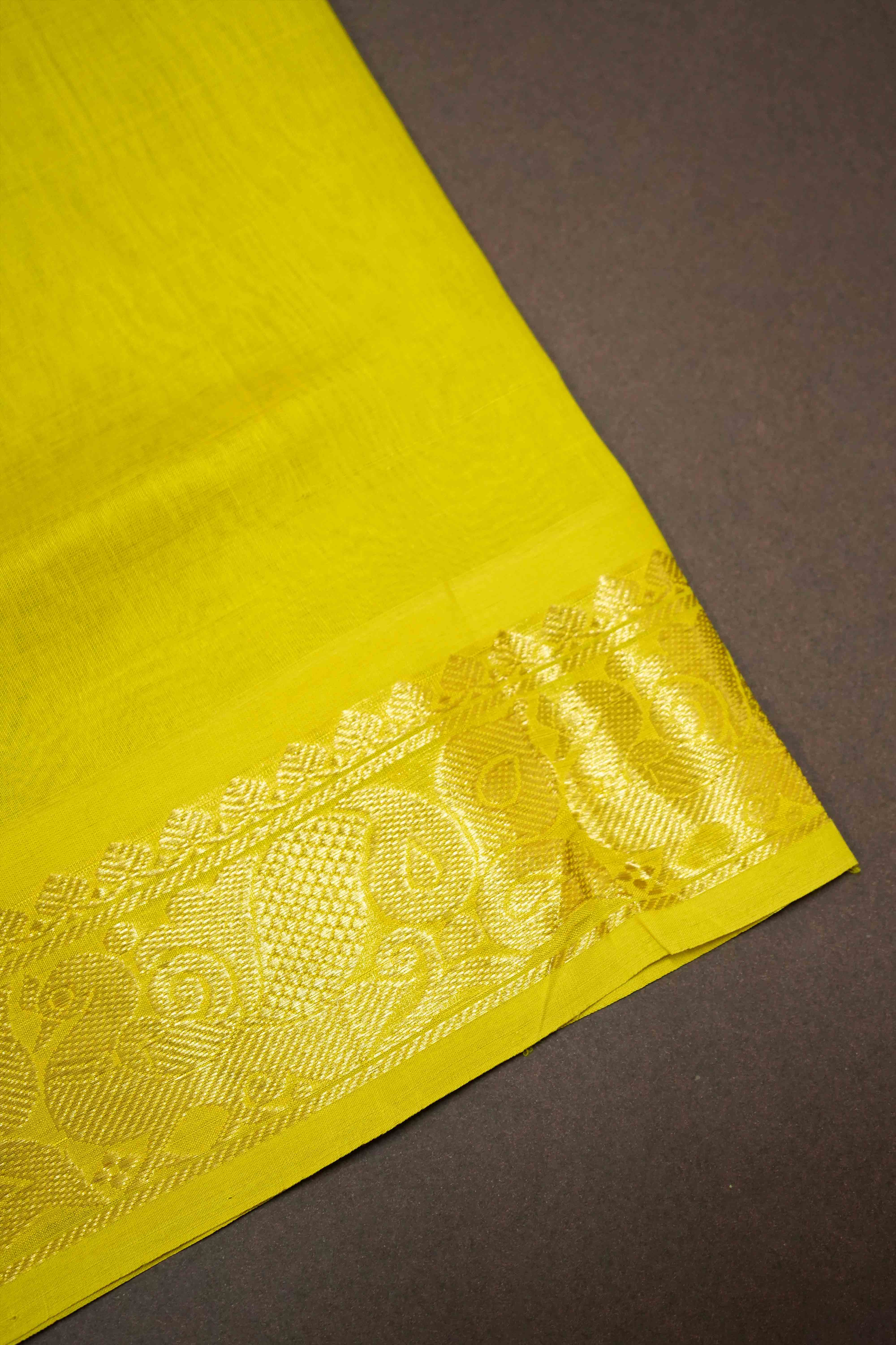 BOTTLE GREEN WITH OLIVE YELLOW PURE SILK COTTON - Queens Jewel Emporium