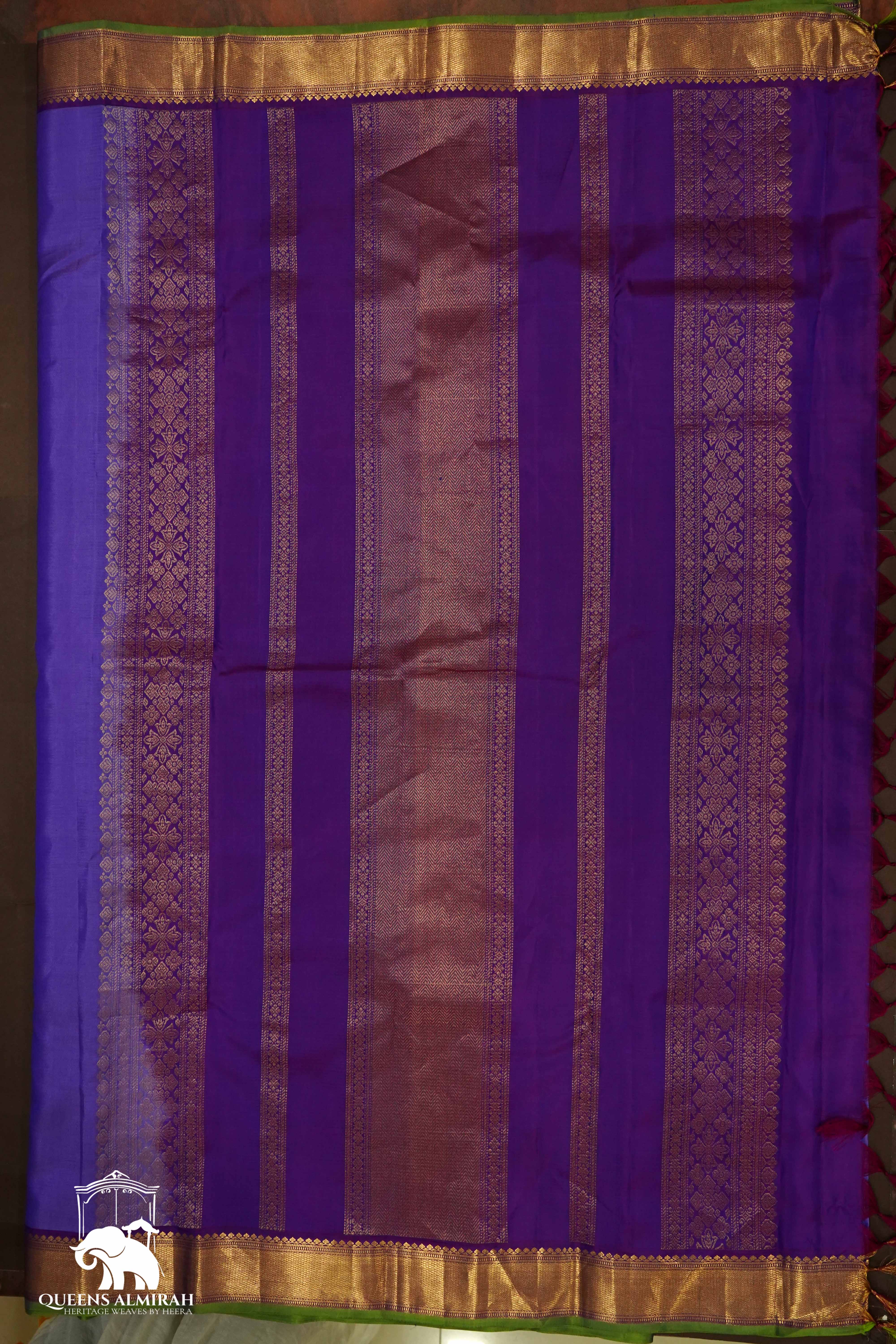 BRIGHT LAVENDAR WITH GOLD BORDER KANCHIVARAM SILK SAREE - Queens Jewel Emporium