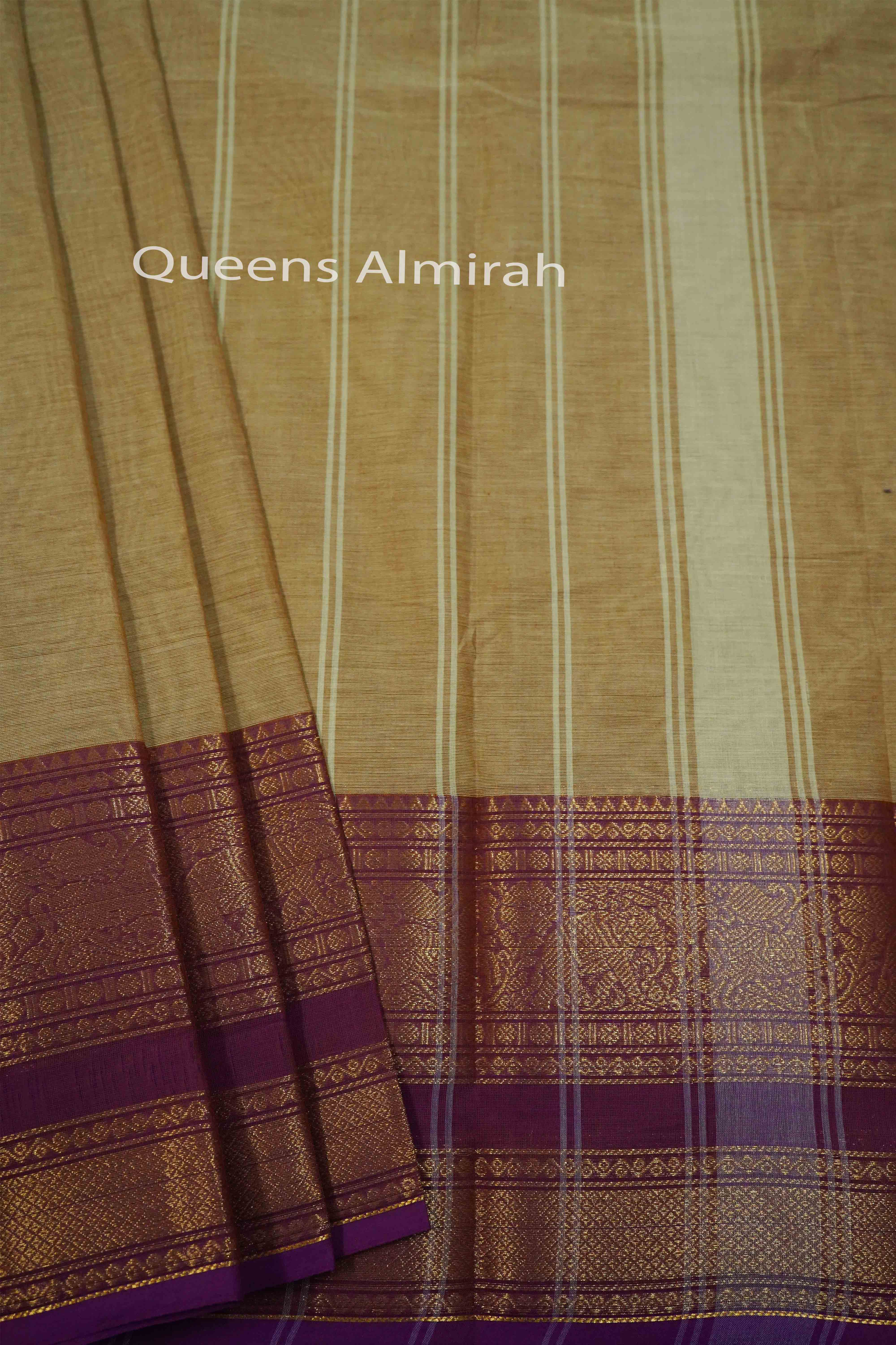 BROWN GREY WITH BERRY KANCHI COTTON SAREE - Queens Jewel Emporium
