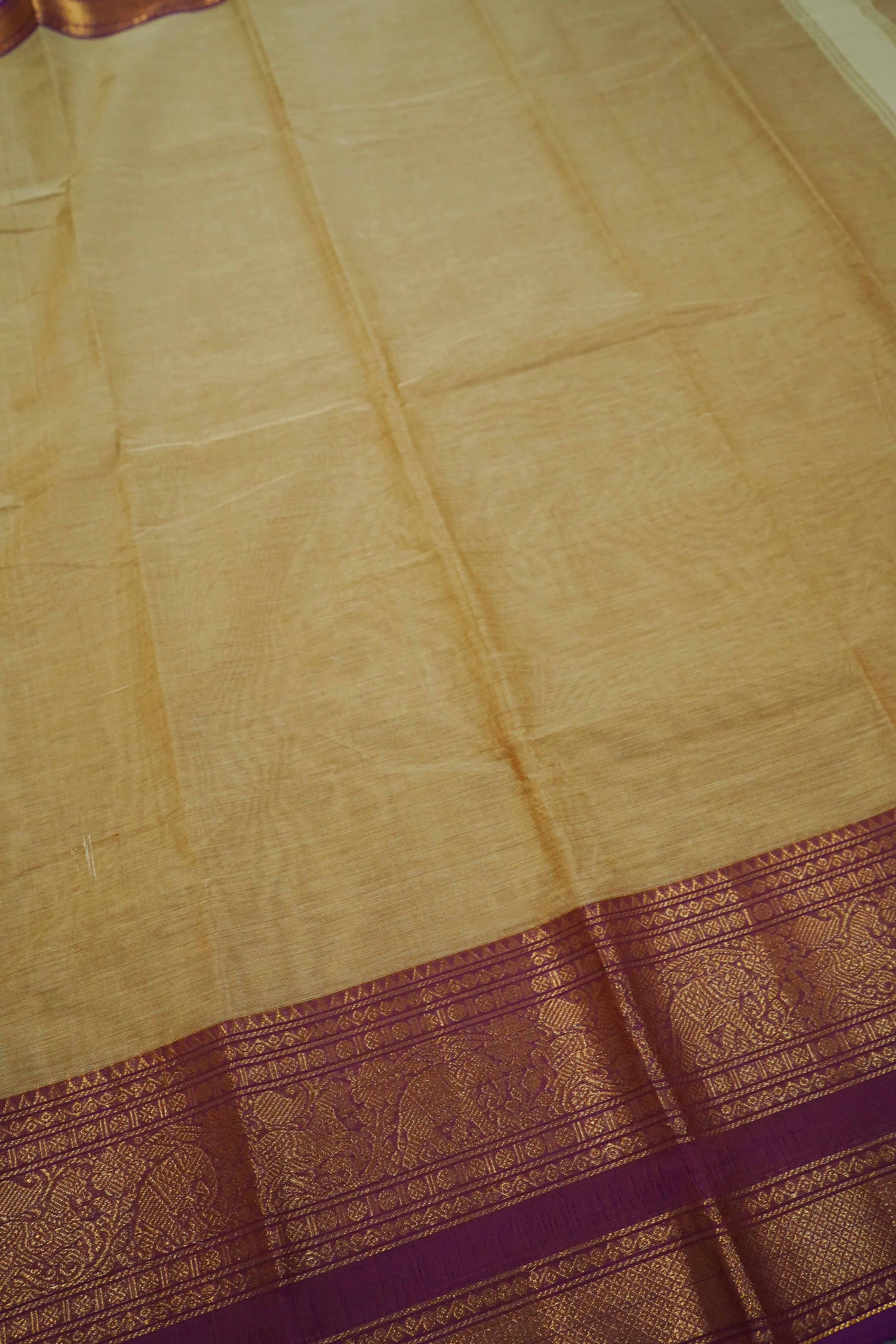 BROWN GREY WITH BERRY KANCHI COTTON SAREE - Queens Jewel Emporium
