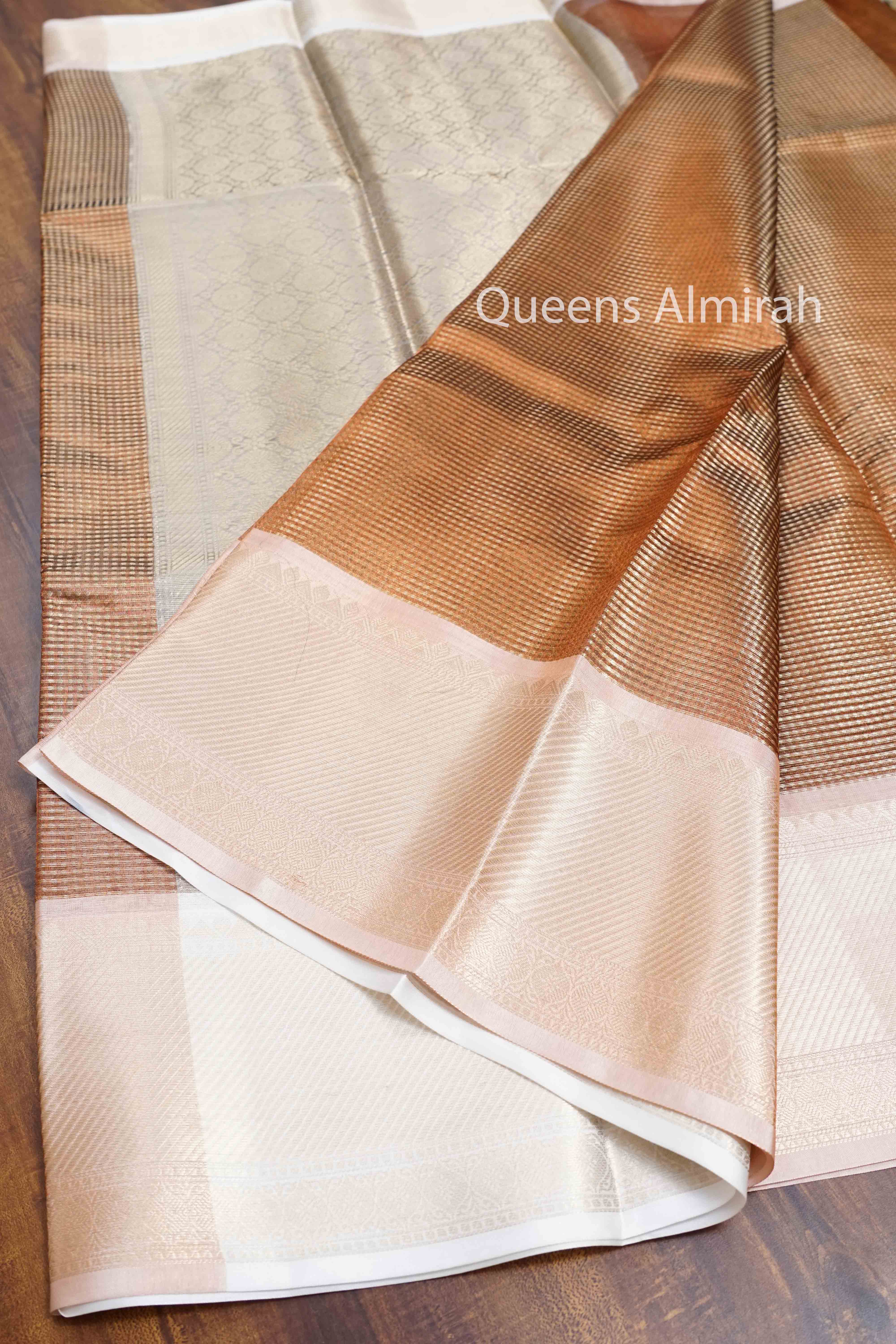 BROWN SEMI KORA ORGANZA SAREE - Queens Jewel Emporium