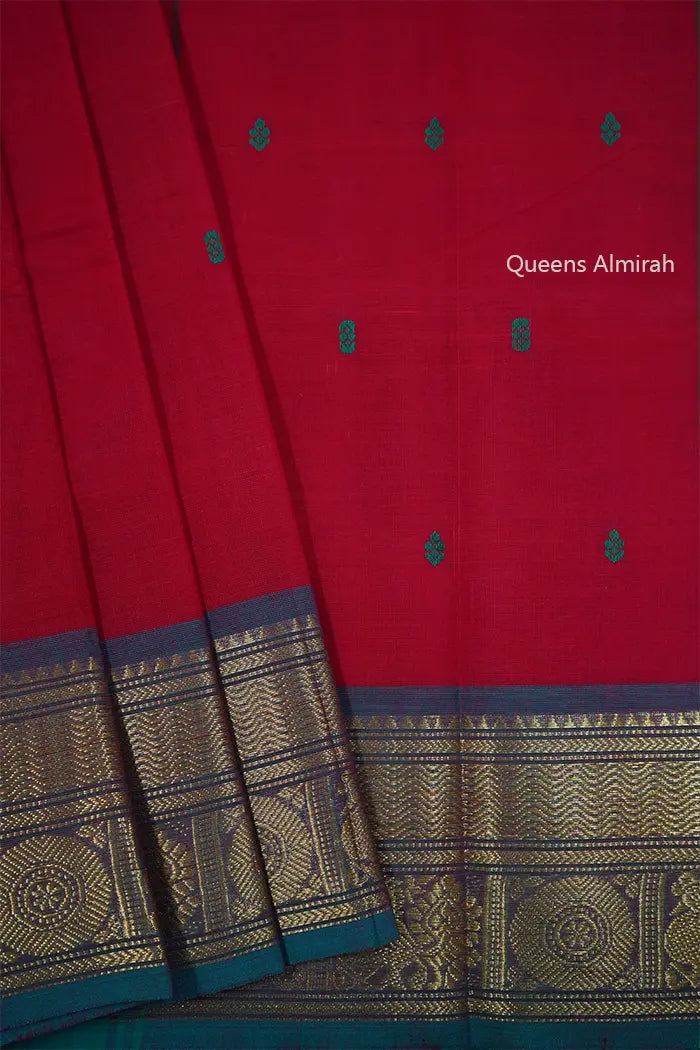 BURNT PINK WITH PURPLE KANCHI COTTON SAREE - Queens Jewel Emporium