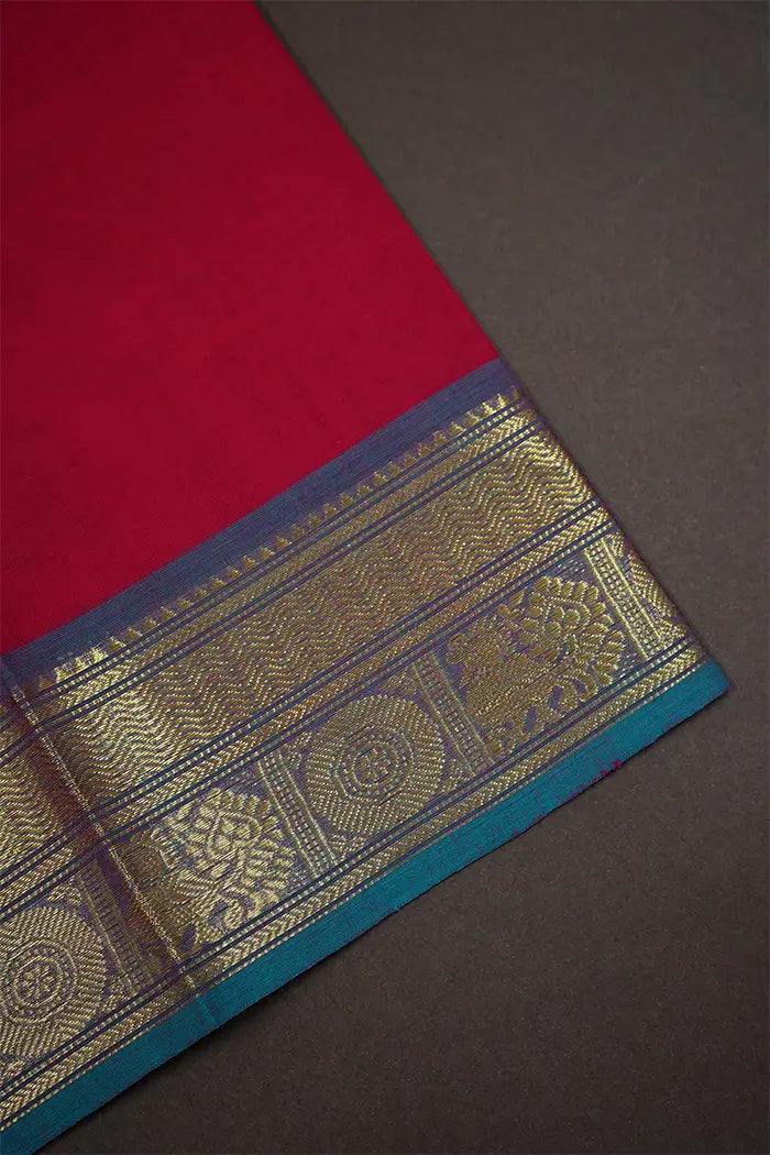 BURNT PINK WITH PURPLE KANCHI COTTON SAREE - Queens Jewel Emporium