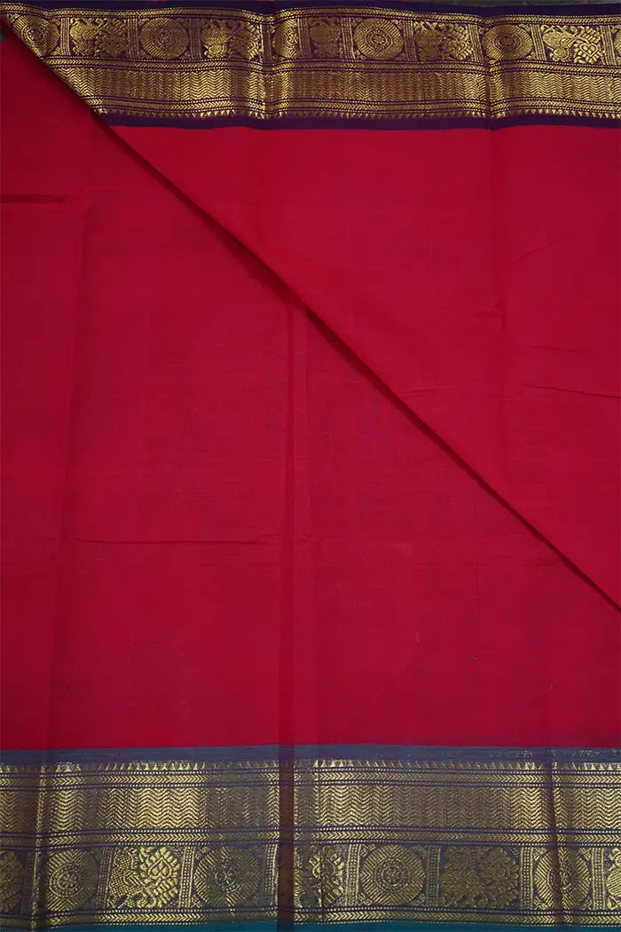 BURNT PINK WITH PURPLE KANCHI COTTON SAREE - Queens Jewel Emporium