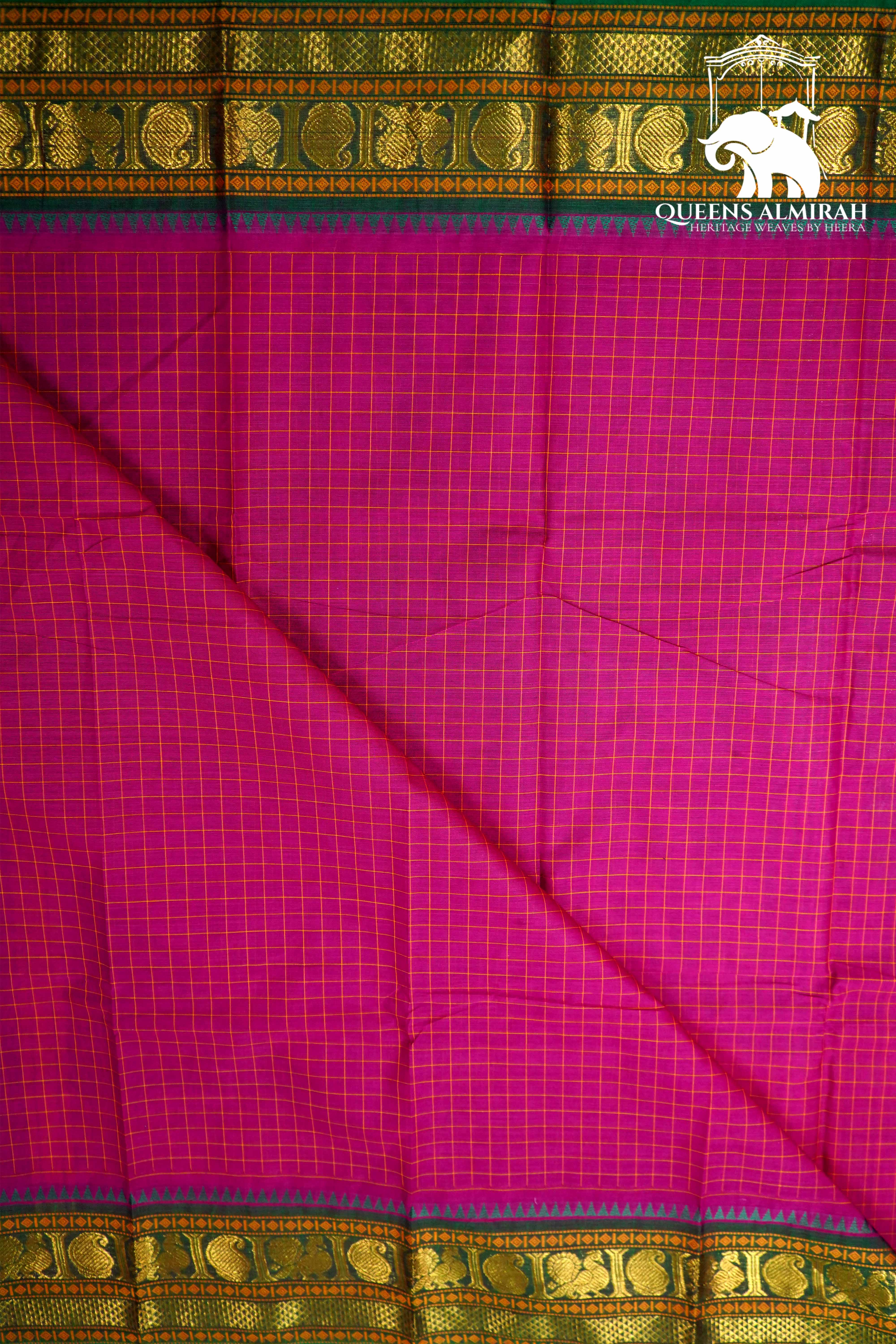 BURNT PINK WITH SEA GREEN KANCHI COTTON SAREE - Queens Jewel Emporium