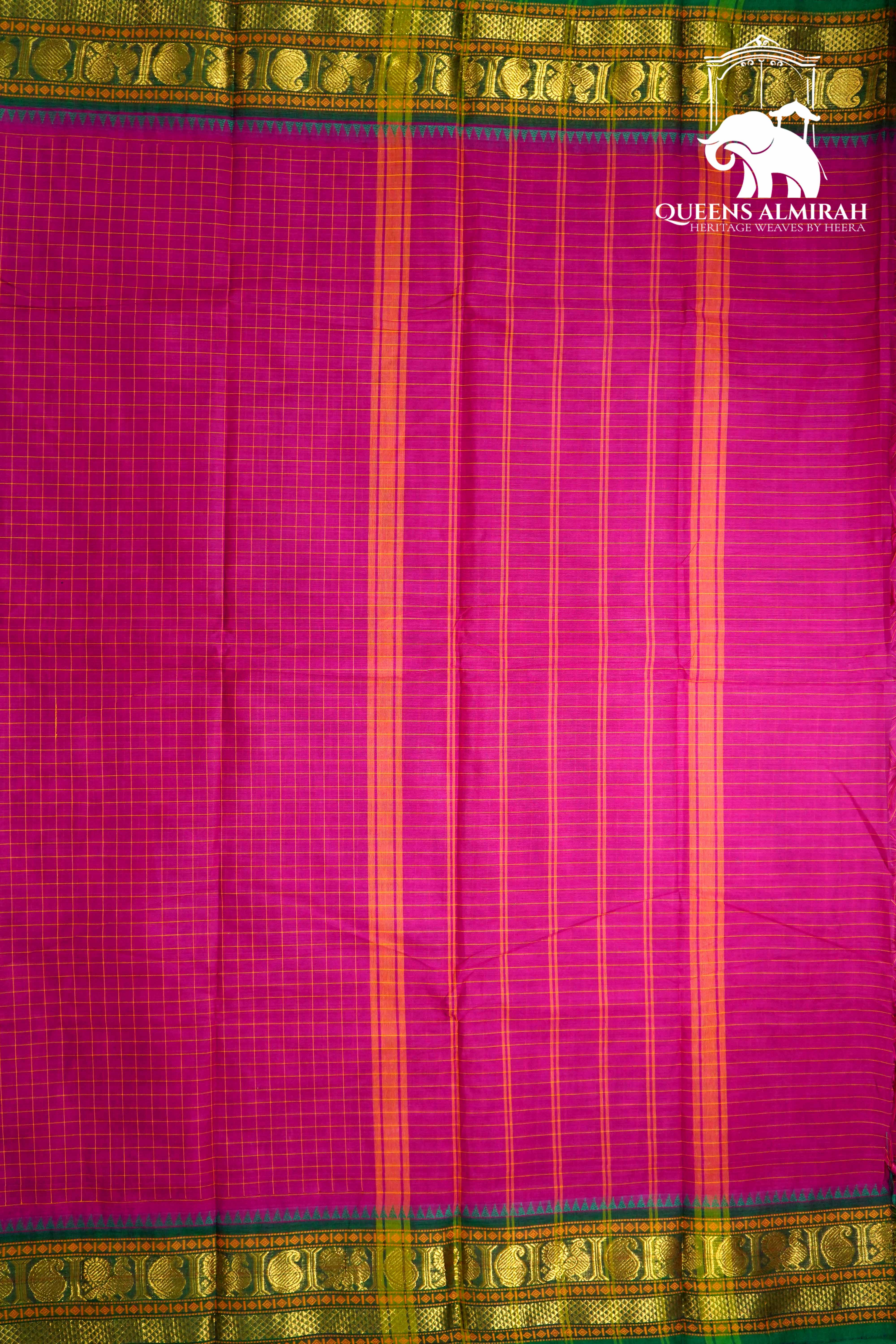 BURNT PINK WITH SEA GREEN KANCHI COTTON SAREE - Queens Jewel Emporium