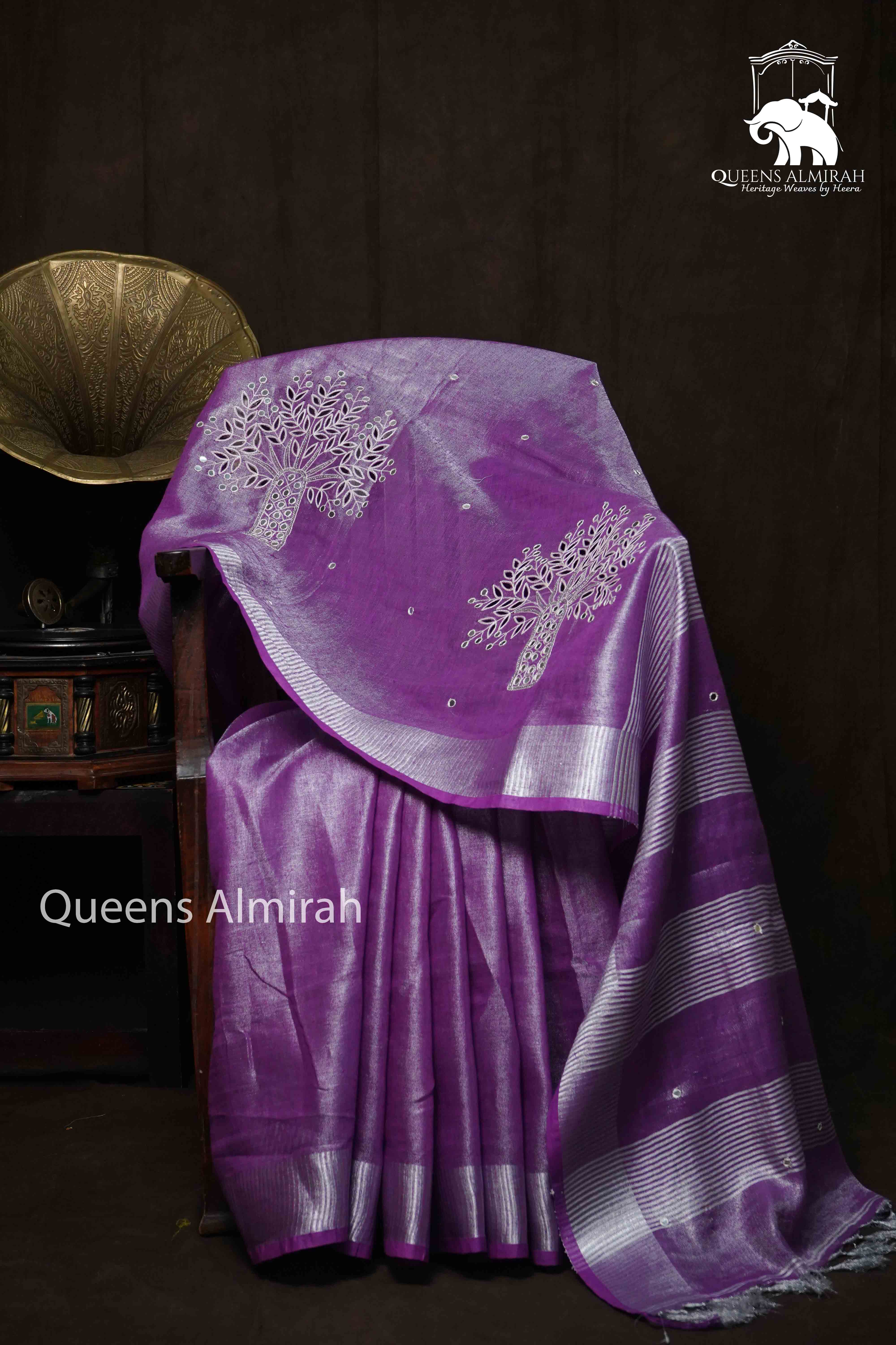 BUTTERFLY BUSH LINEN TISSUE SAREE - Queens Jewel Emporium