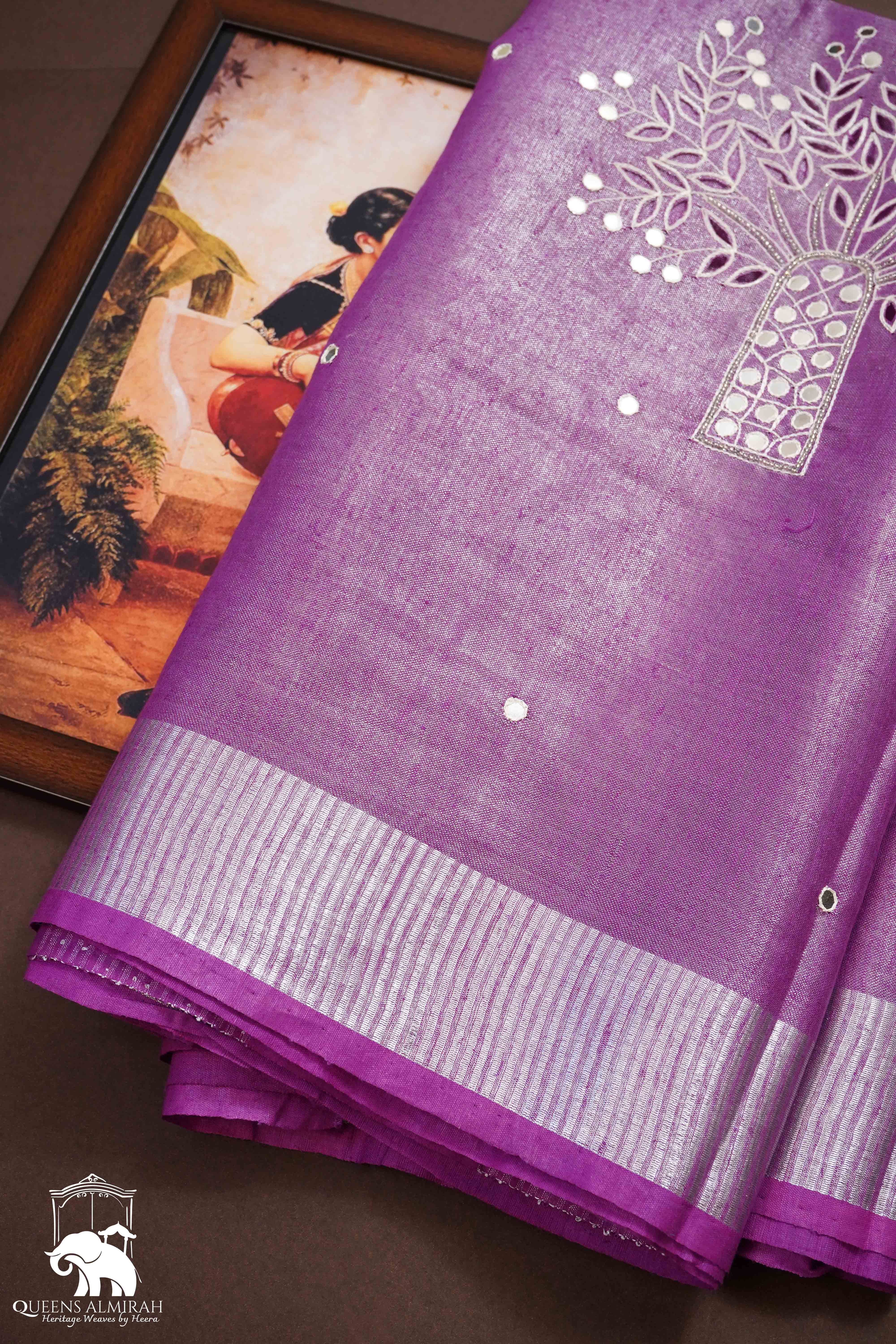 BUTTERFLY BUSH LINEN TISSUE SAREE - Queens Jewel Emporium
