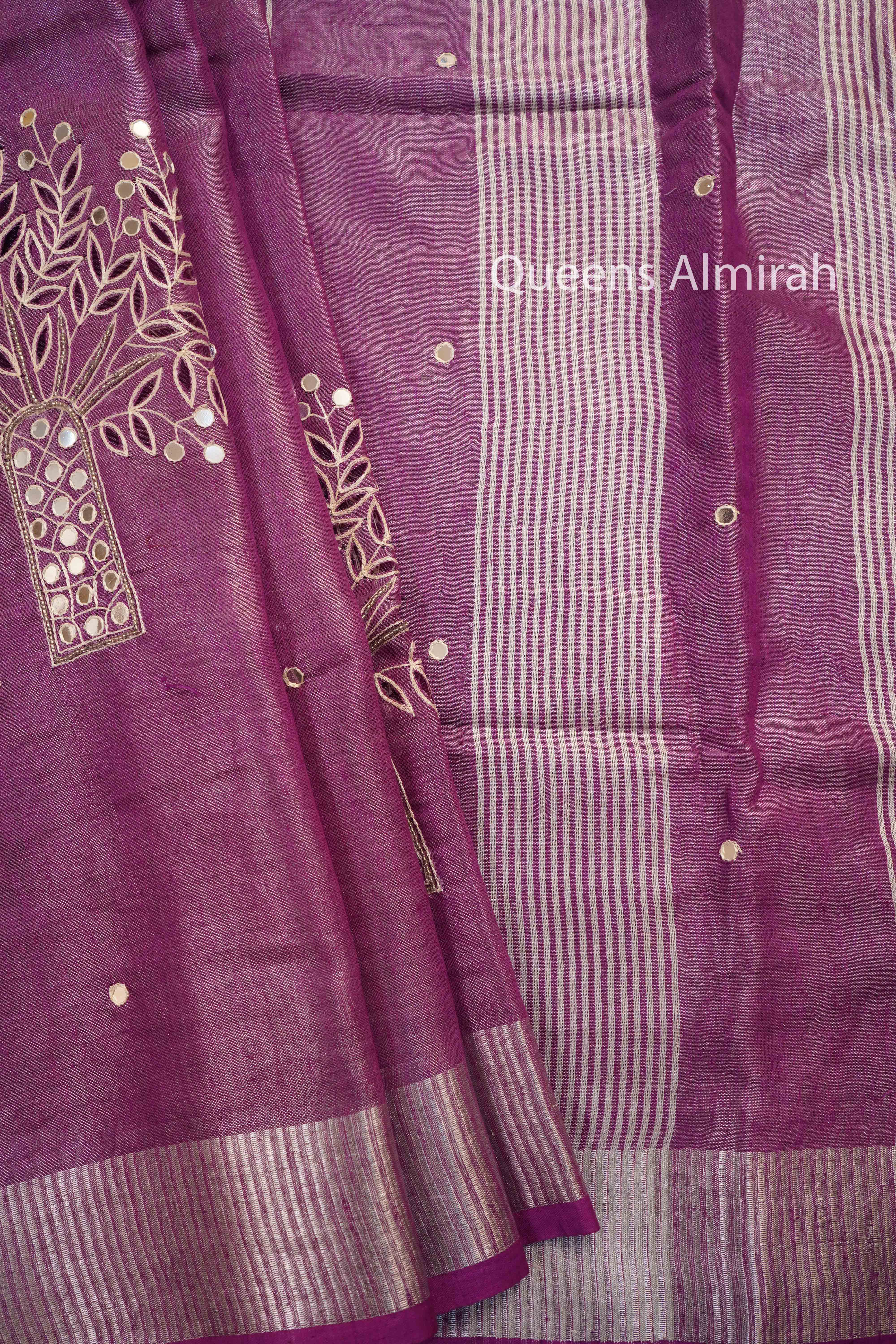 BUTTERFLY BUSH LINEN TISSUE SAREE - Queens Jewel Emporium