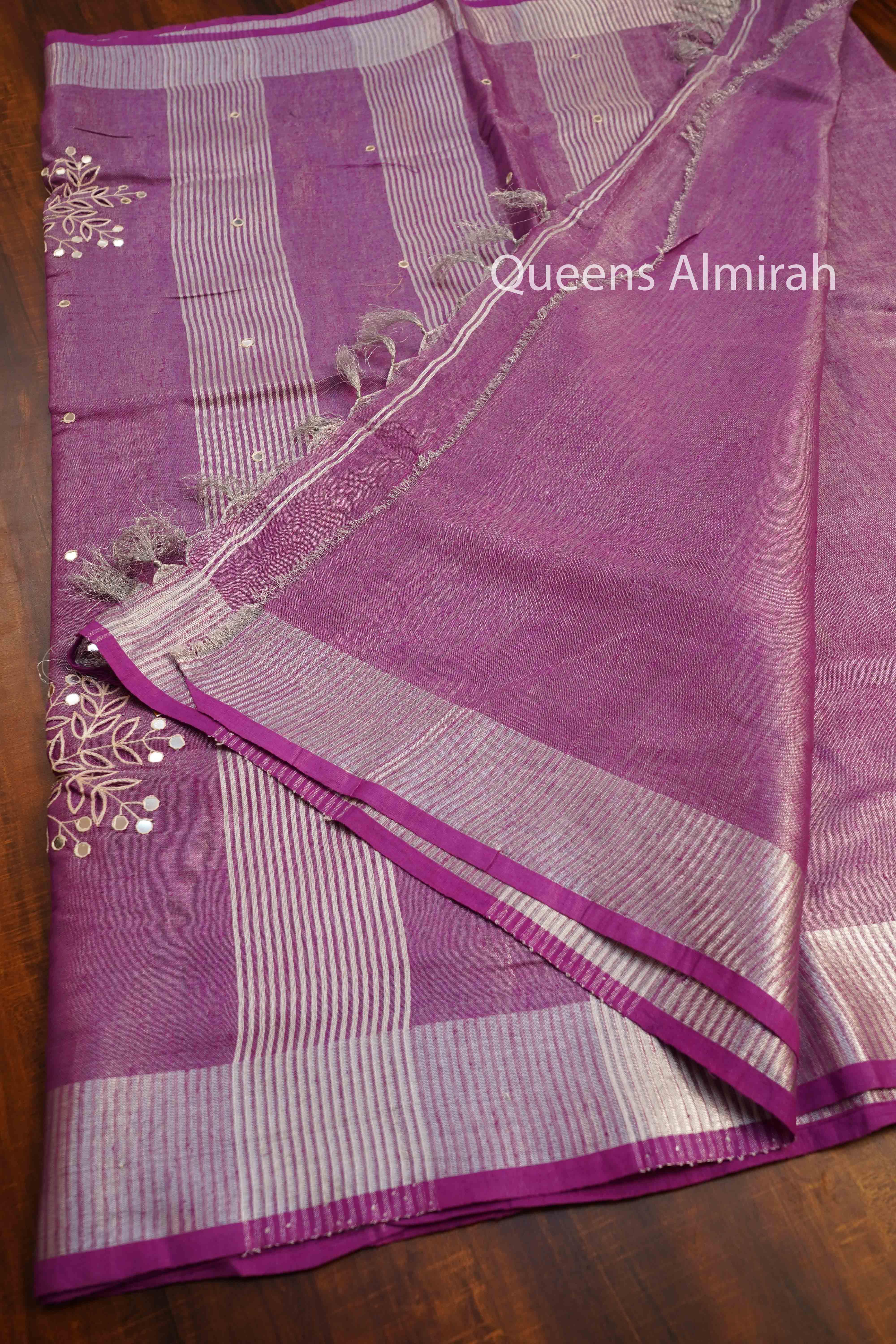 BUTTERFLY BUSH LINEN TISSUE SAREE - Queens Jewel Emporium