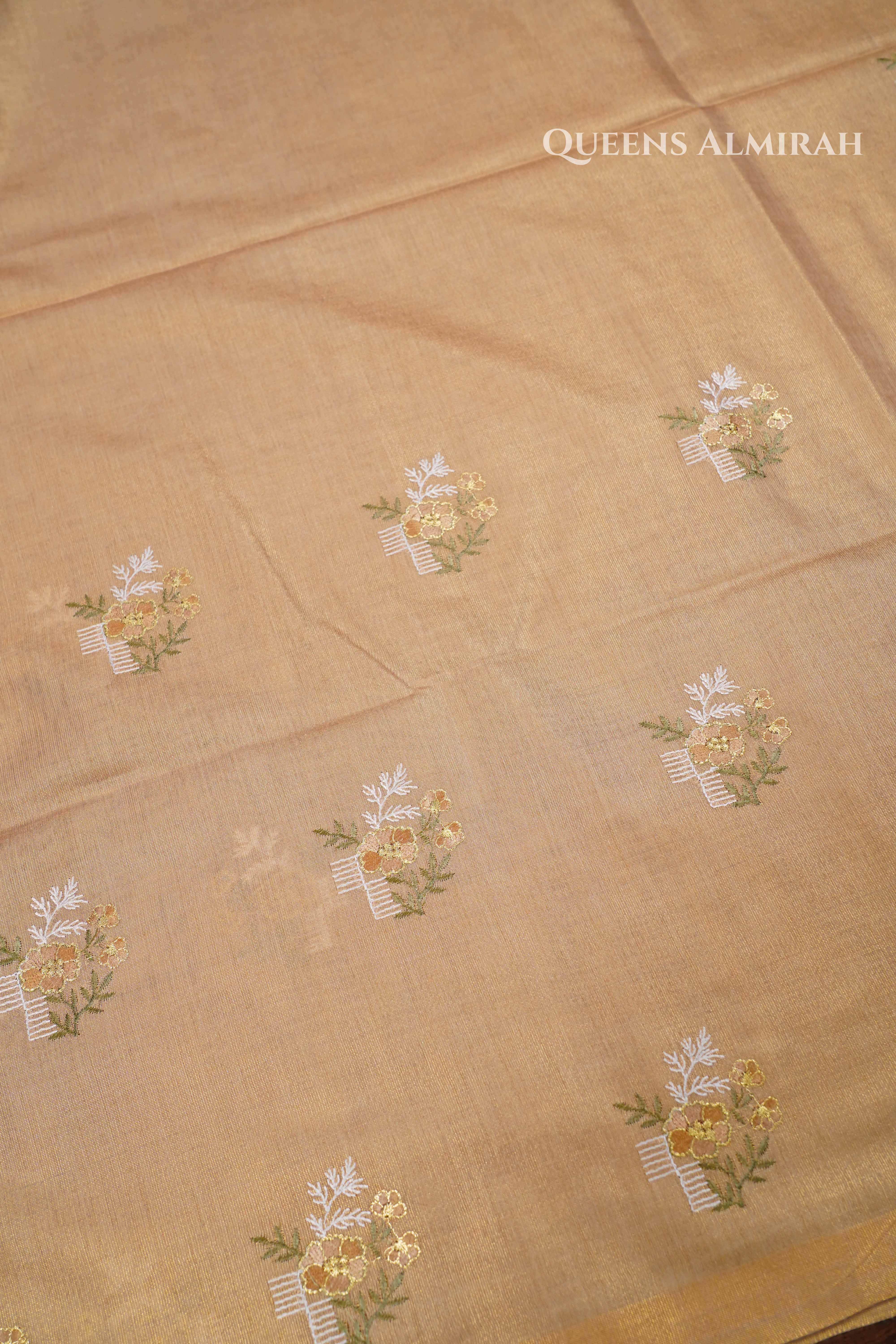 Beige Tone Linen Tissue Saree QUEENS ALMIRAH