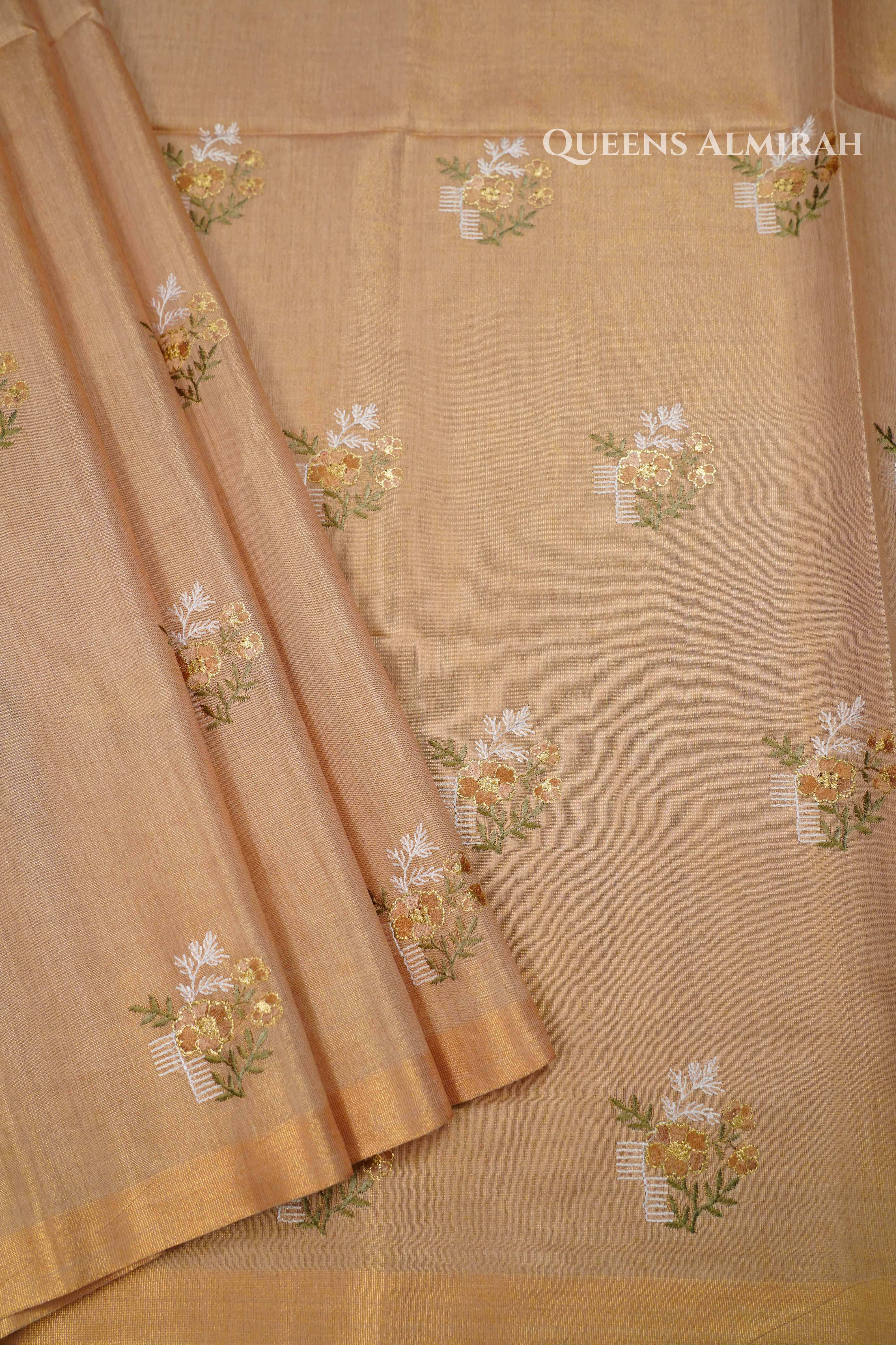 Beige Tone Linen Tissue Saree QUEENS ALMIRAH