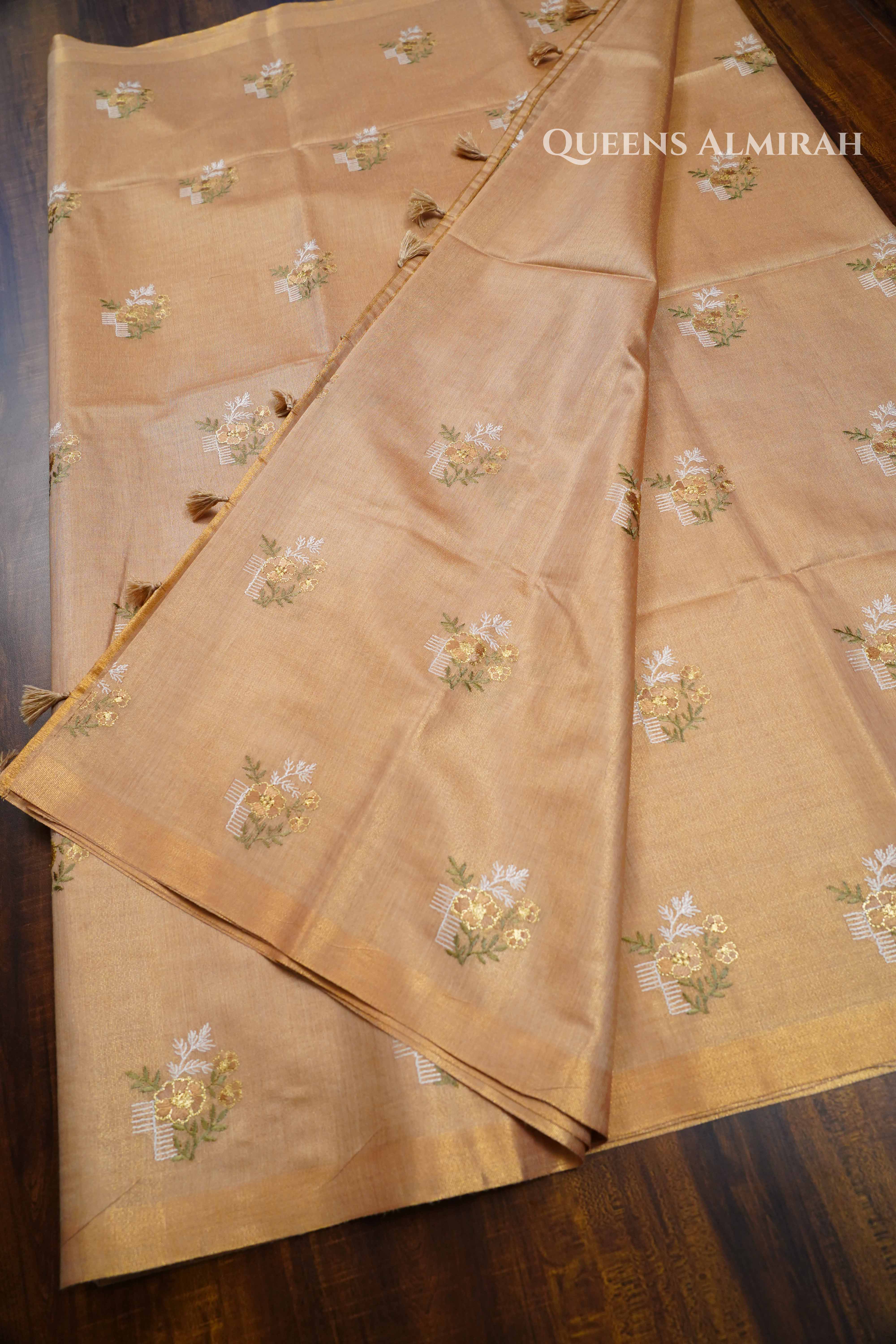 Beige Tone Linen Tissue Saree QUEENS ALMIRAH