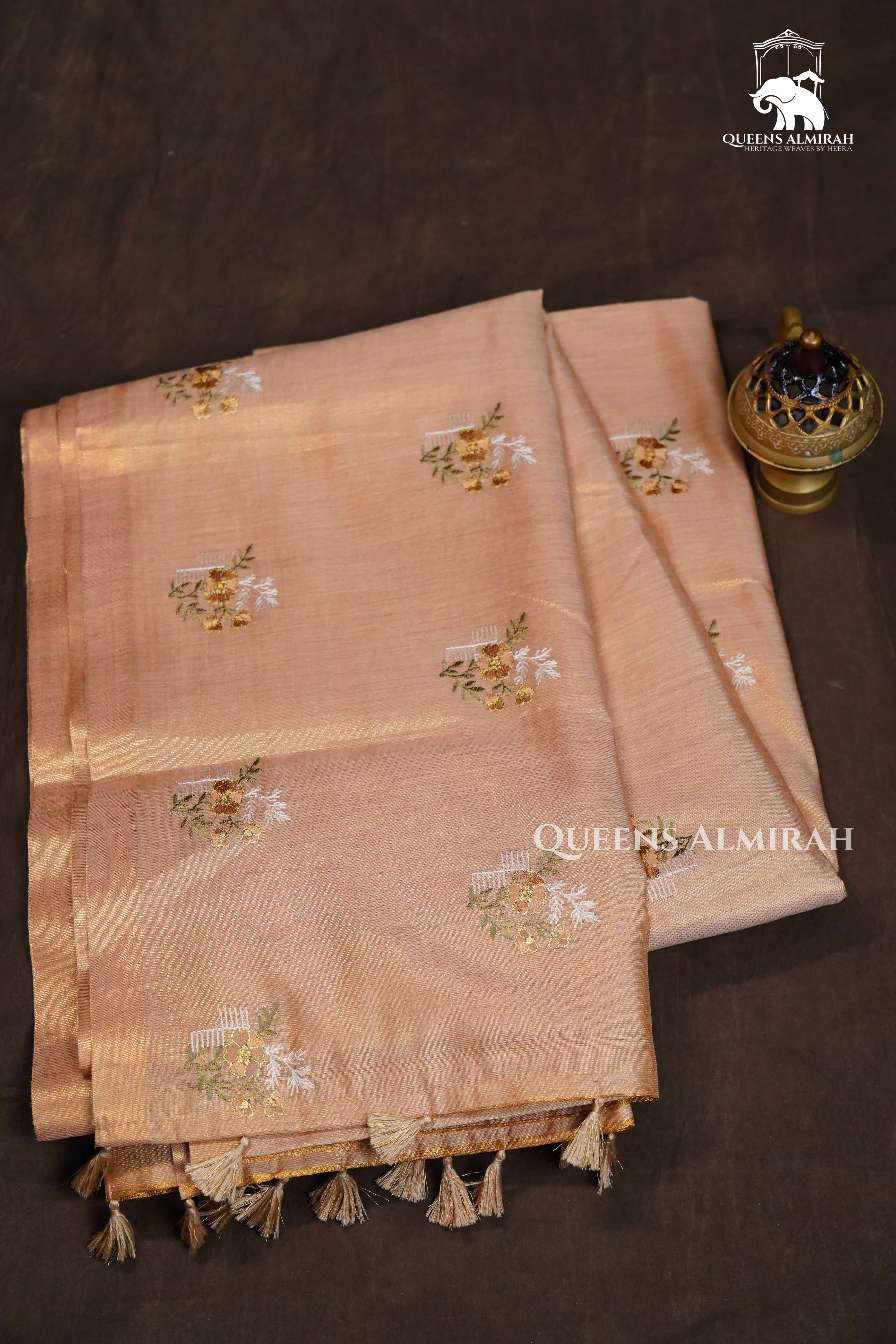 Beige Tone Linen Tissue Saree QUEENS ALMIRAH