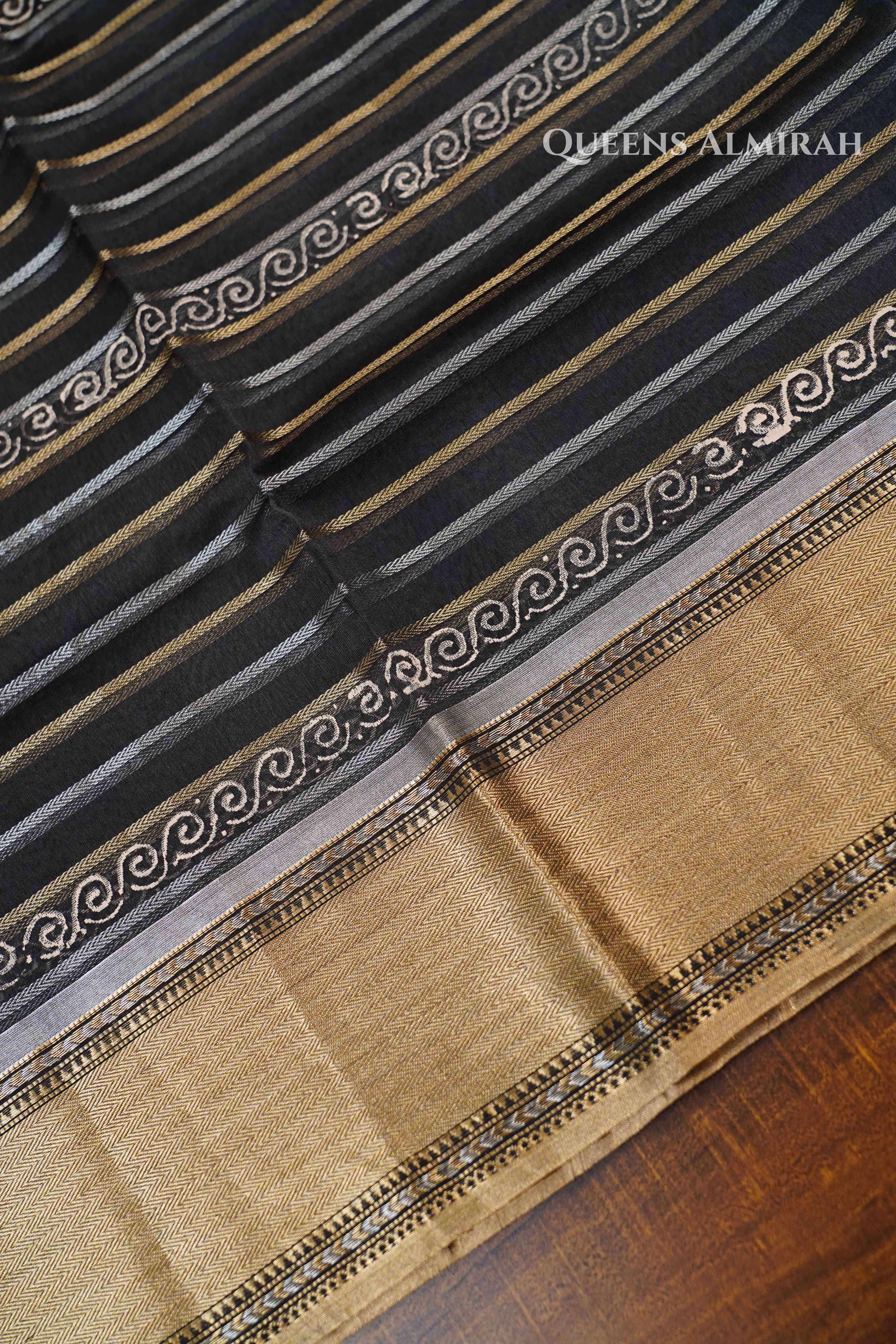 Black Katan Organza saree QUEENS ALMIRAH