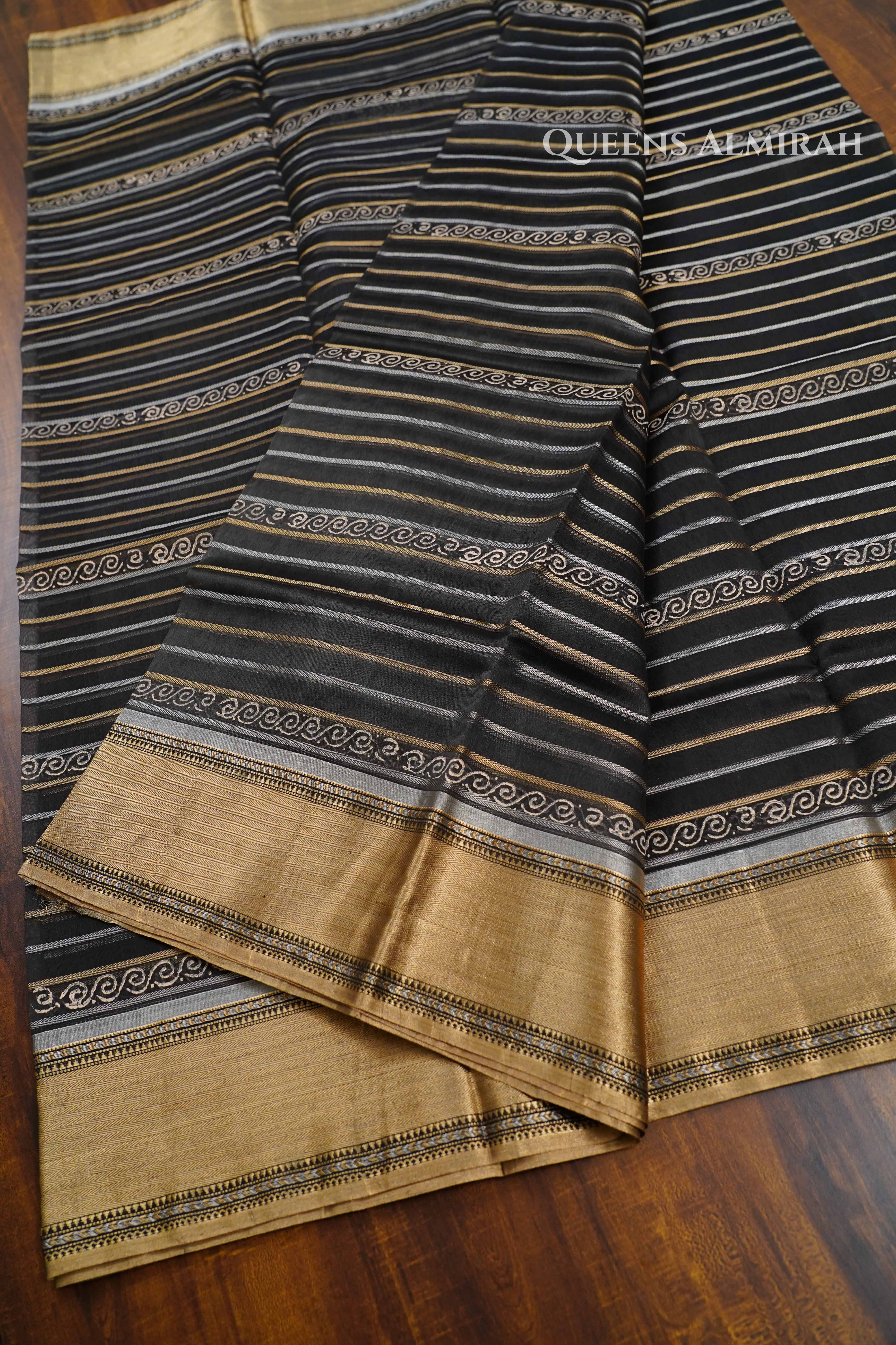 Black Katan Organza saree QUEENS ALMIRAH