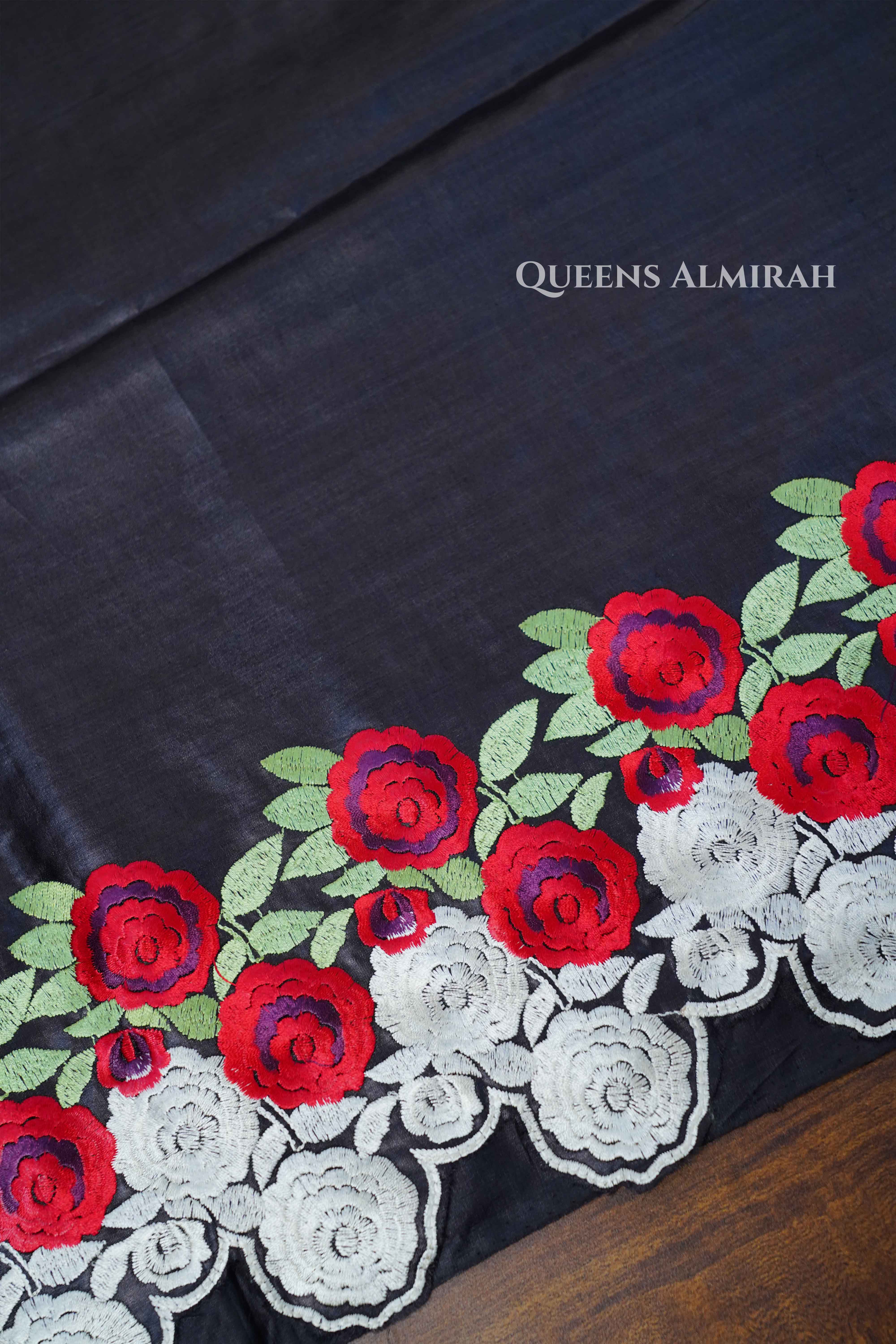 Black Pure Tussar Silk Saree QUEENS ALMIRAH