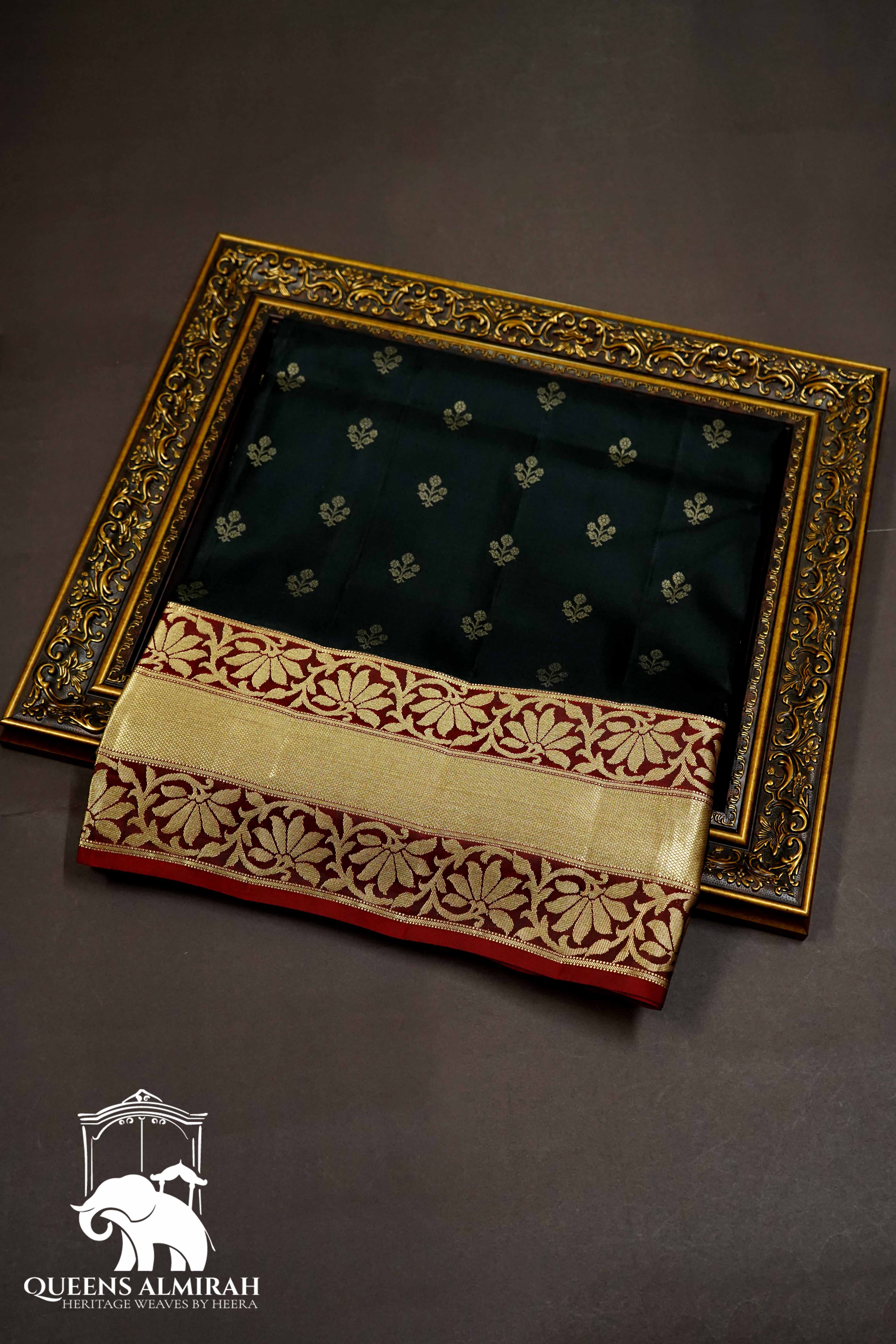 BLACK WITH DARK MAROON SOFT SILK SAREE - Queens Jewel Emporium