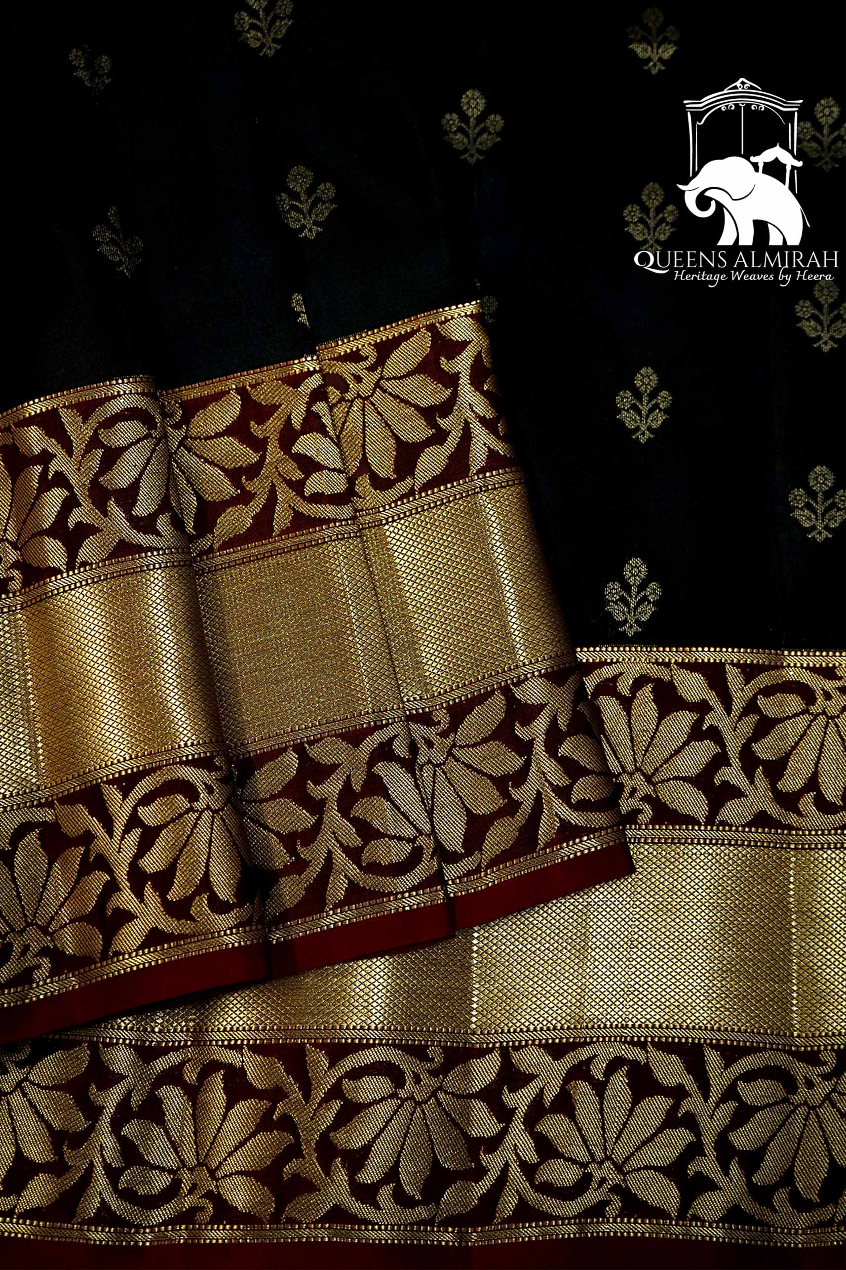BLACK WITH DARK MAROON SOFT SILK SAREE - Queens Jewel Emporium
