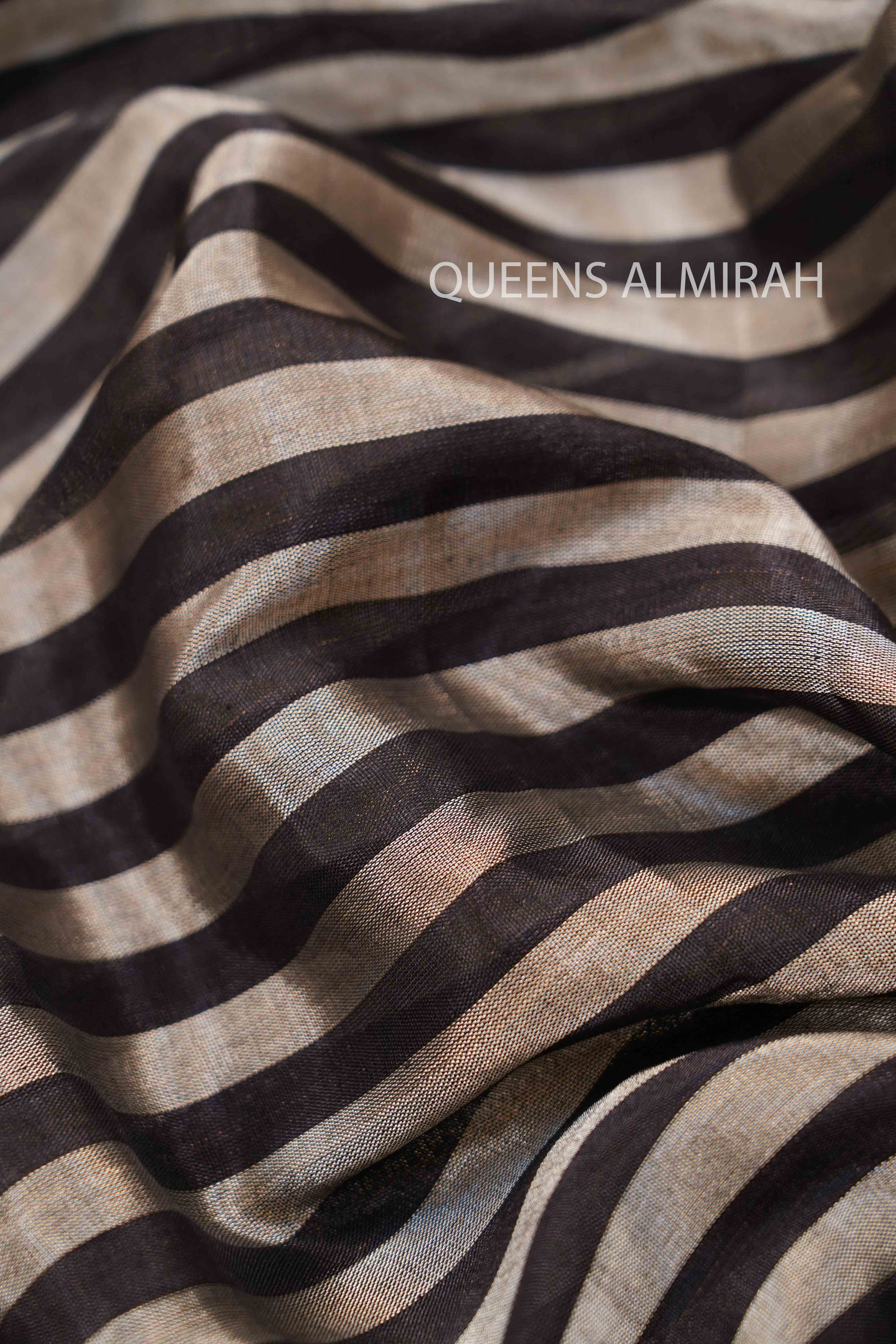 BLACK WITH SILVER ZEBRA STRIPES KATAN CHANDERI SILK SAREE - Queens Jewel Emporium