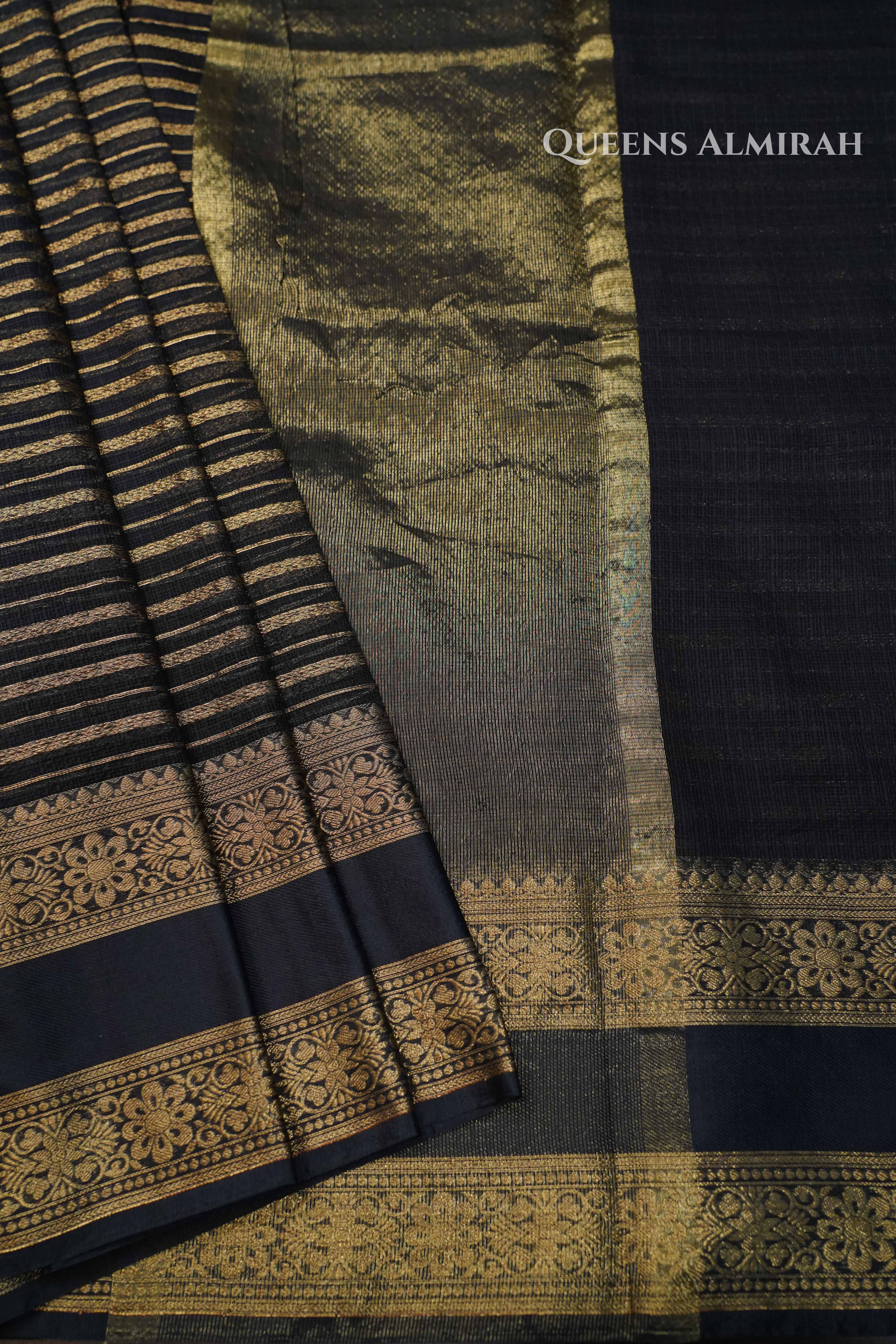 Black  With Woven Border Kota Silk Saree QUEENS ALMIRAH