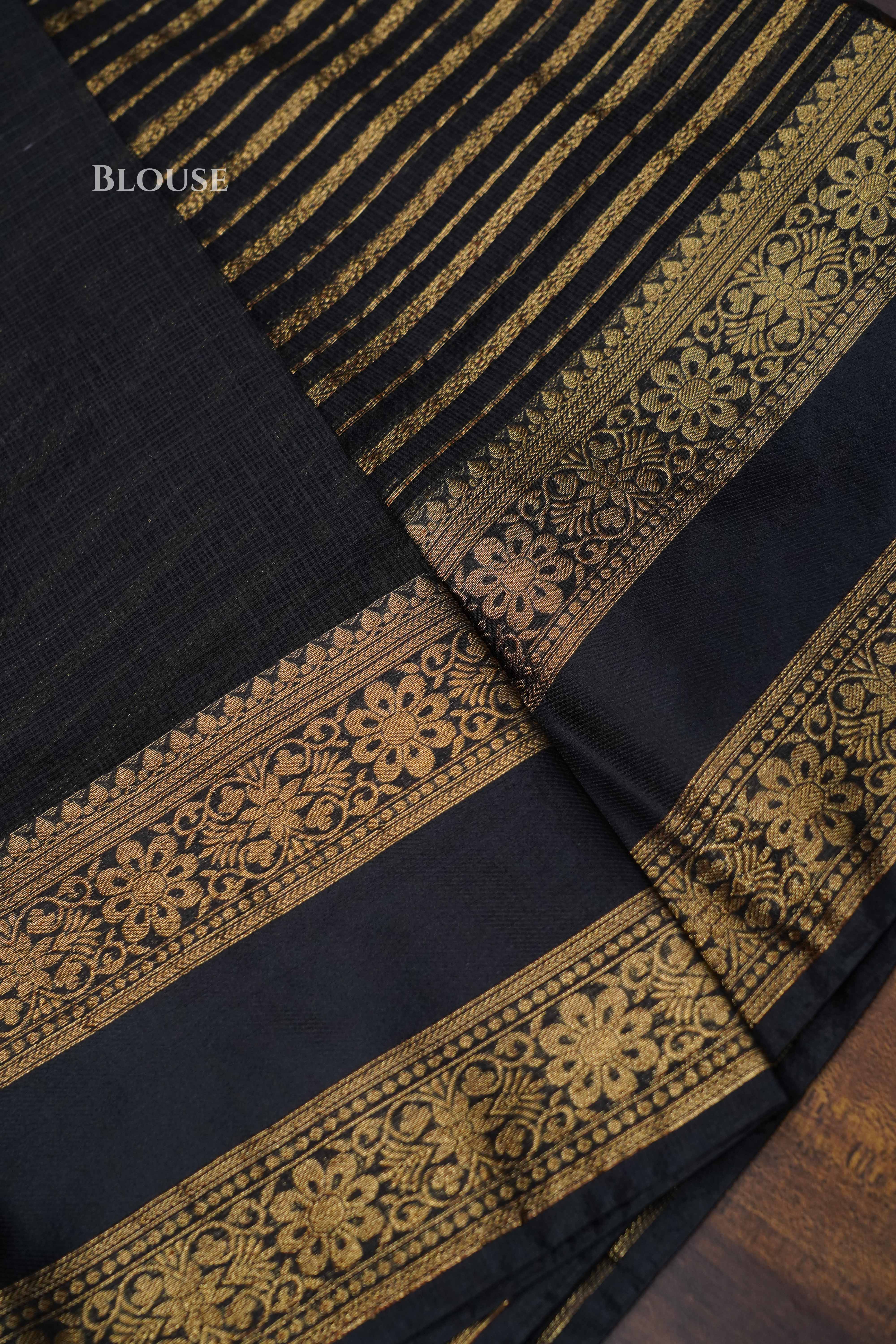 Black  With Woven Border Kota Silk Saree QUEENS ALMIRAH