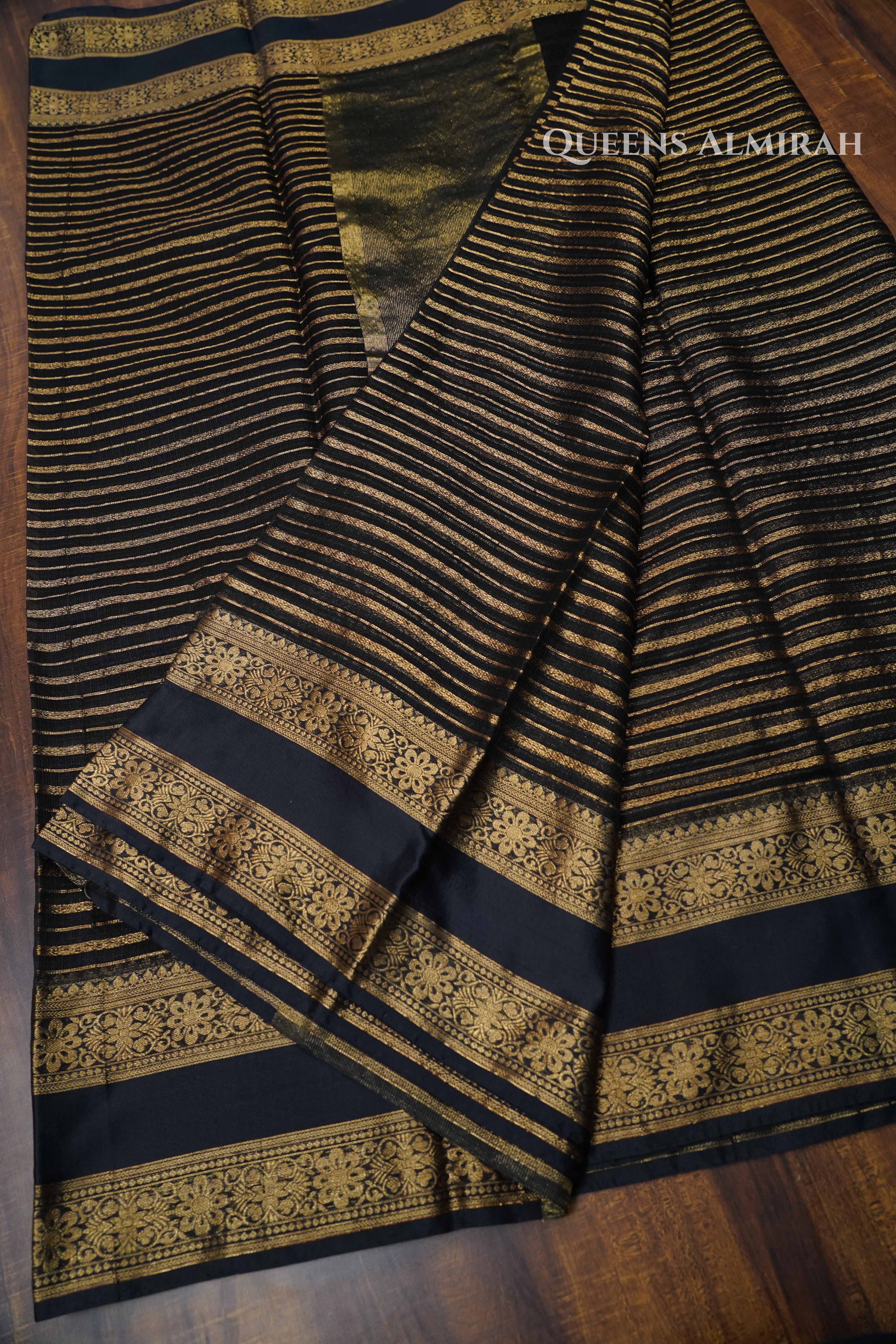 Black  With Woven Border Kota Silk Saree QUEENS ALMIRAH