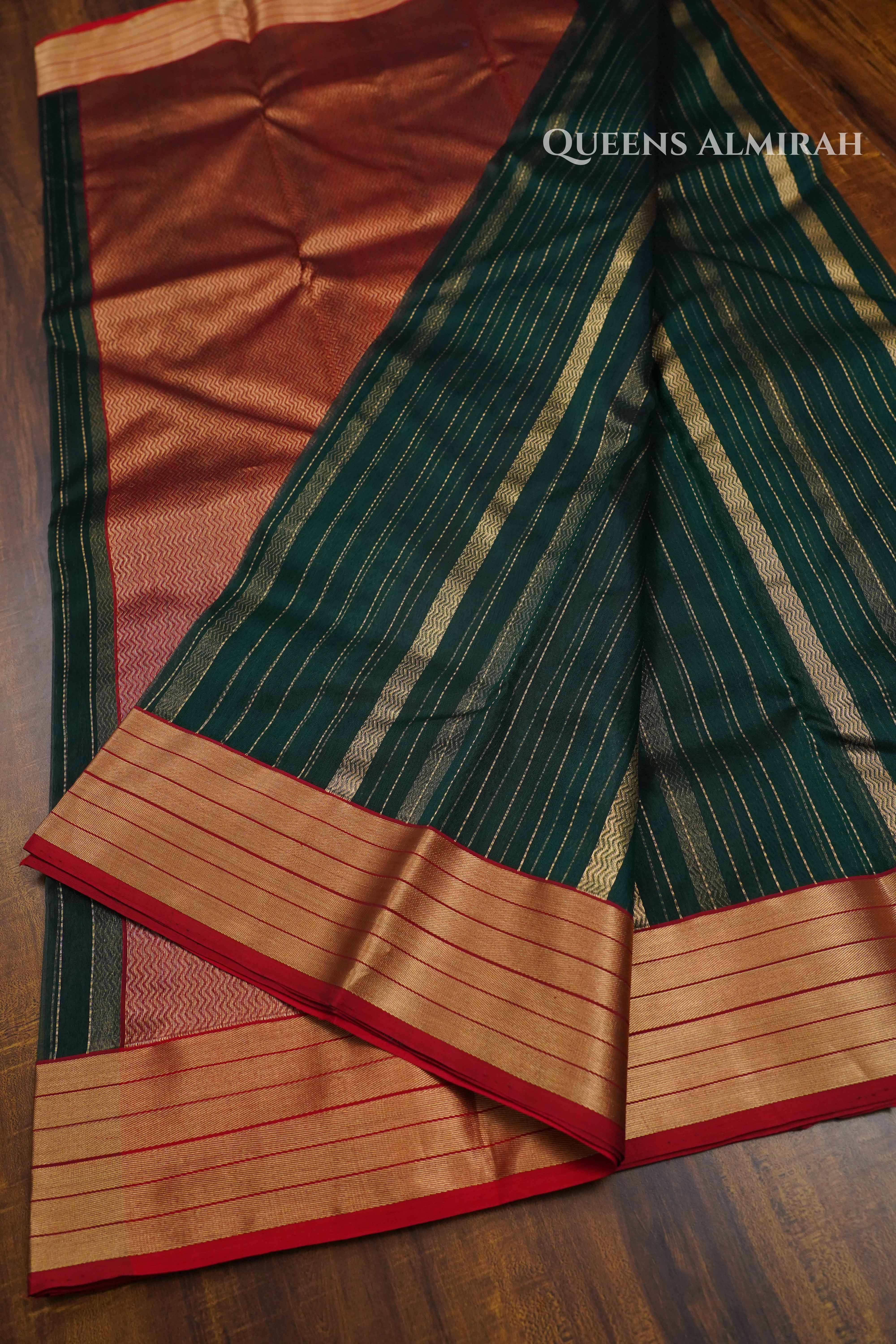 Bottle Green Chanderi Silk Saree QUEENS ALMIRAH