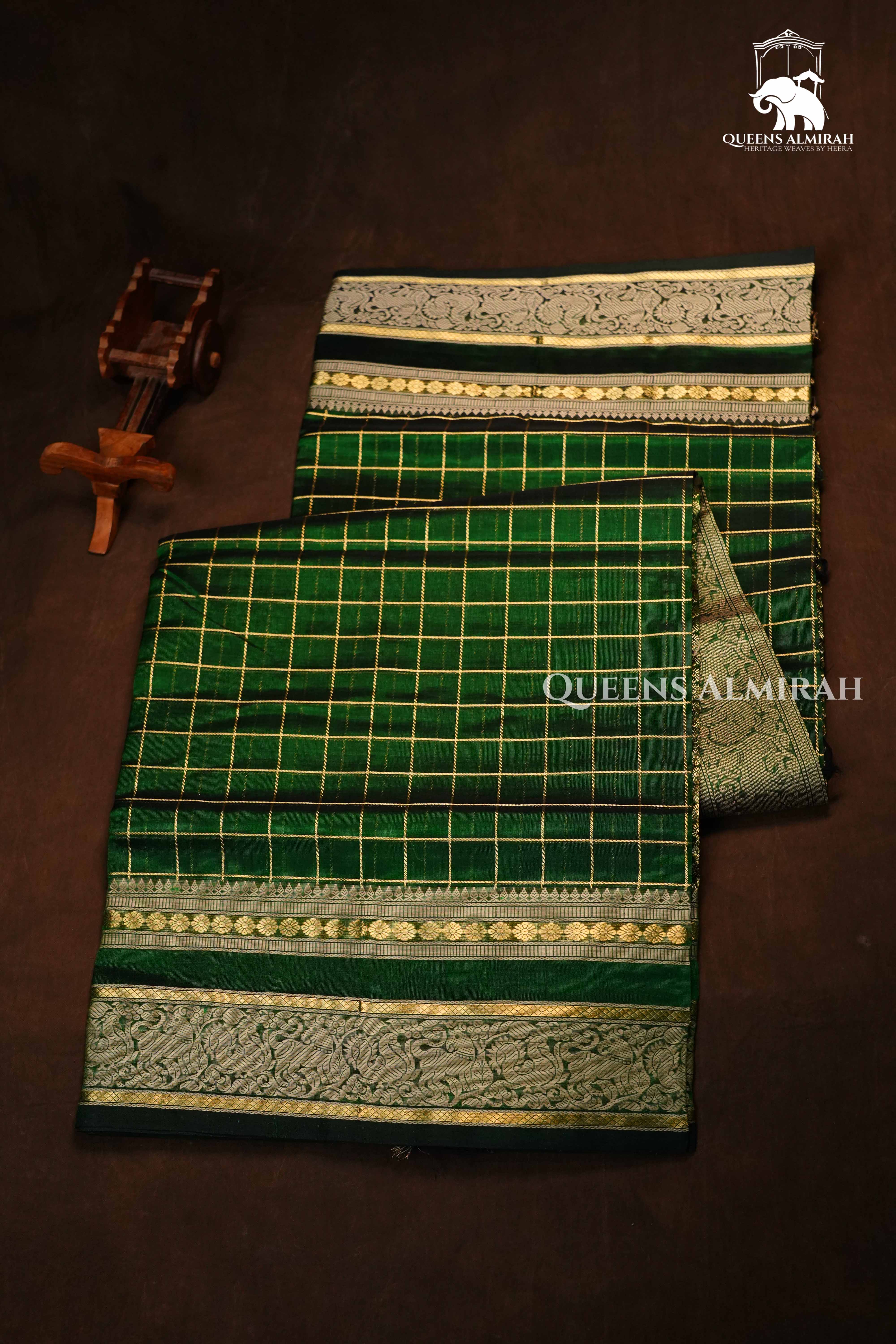 Bottle Green- Karaikudi Chettinad Silk Cotton Saree QUEENS ALMIRAH