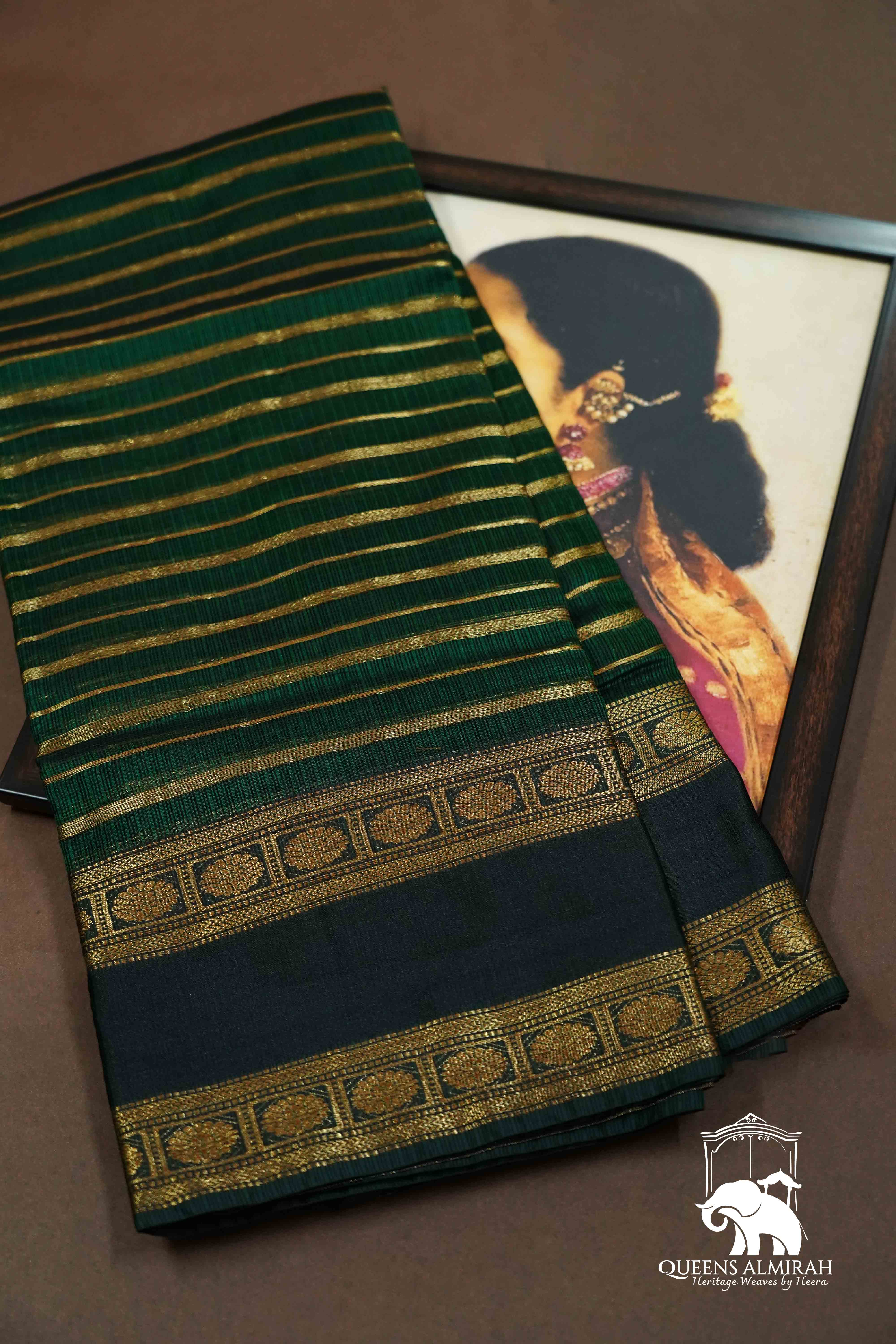 BOTTLE GREEN KOTA SILK SAREE - Queens Jewel Emporium