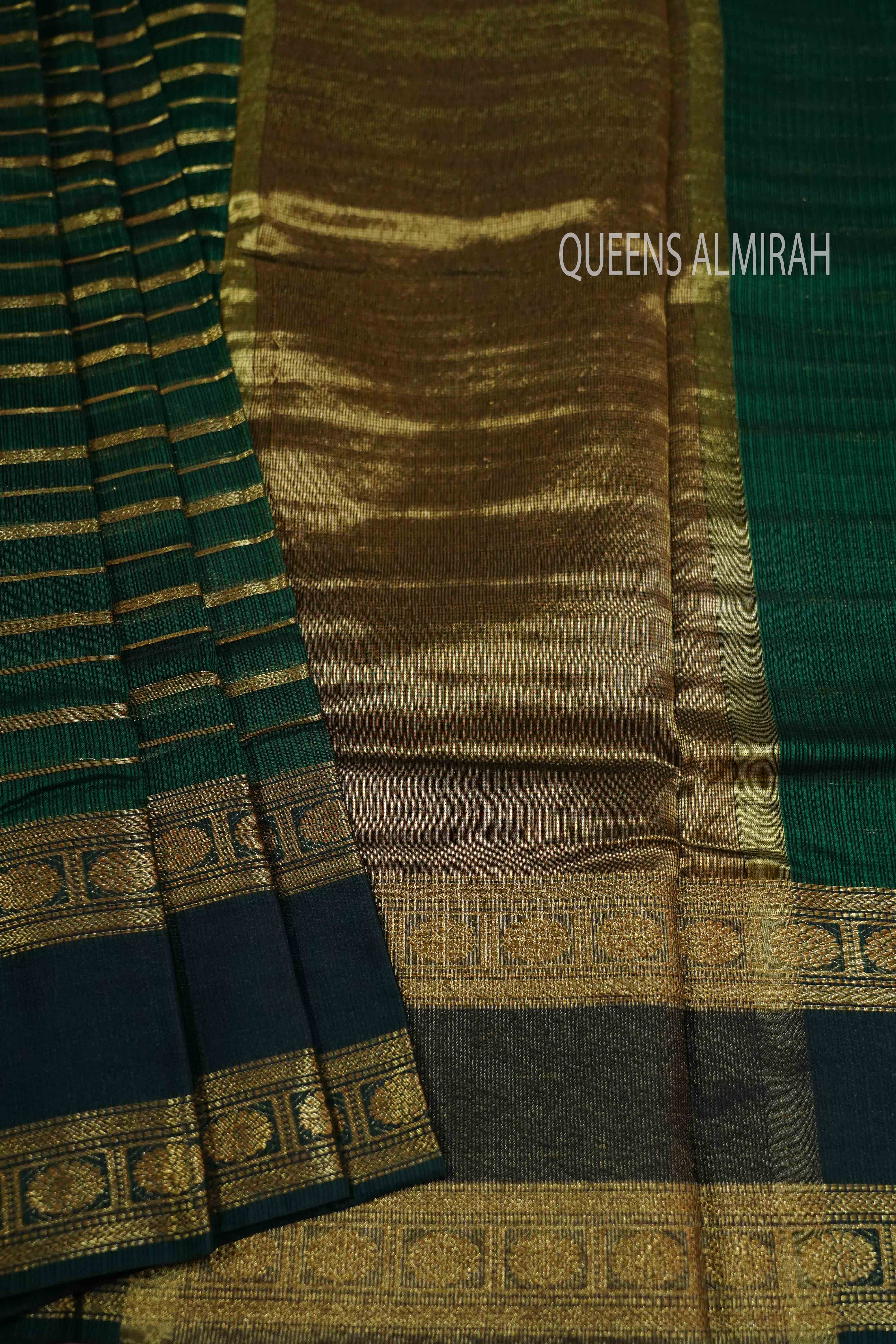 BOTTLE GREEN KOTA SILK SAREE - Queens Jewel Emporium