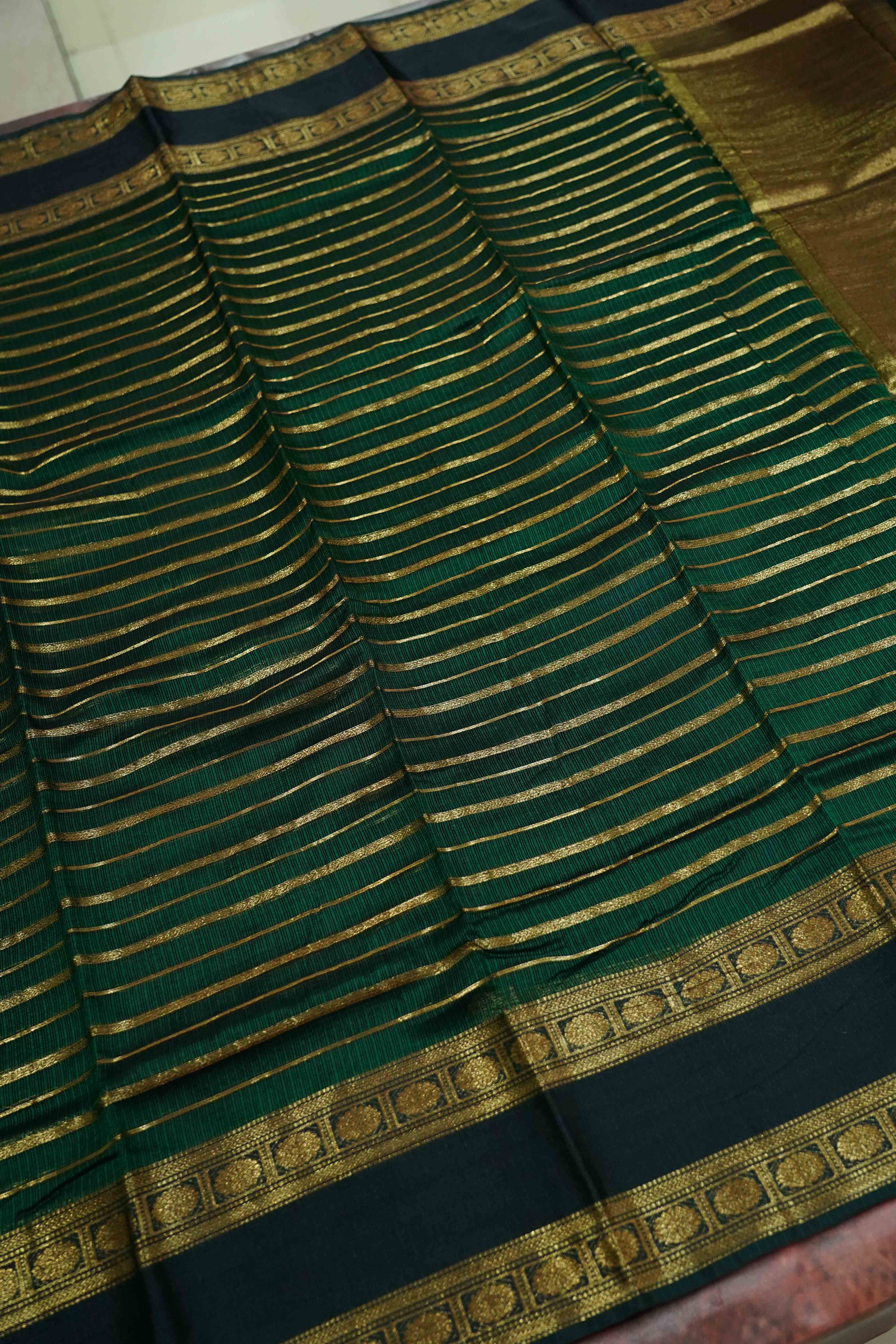 BOTTLE GREEN KOTA SILK SAREE - Queens Jewel Emporium