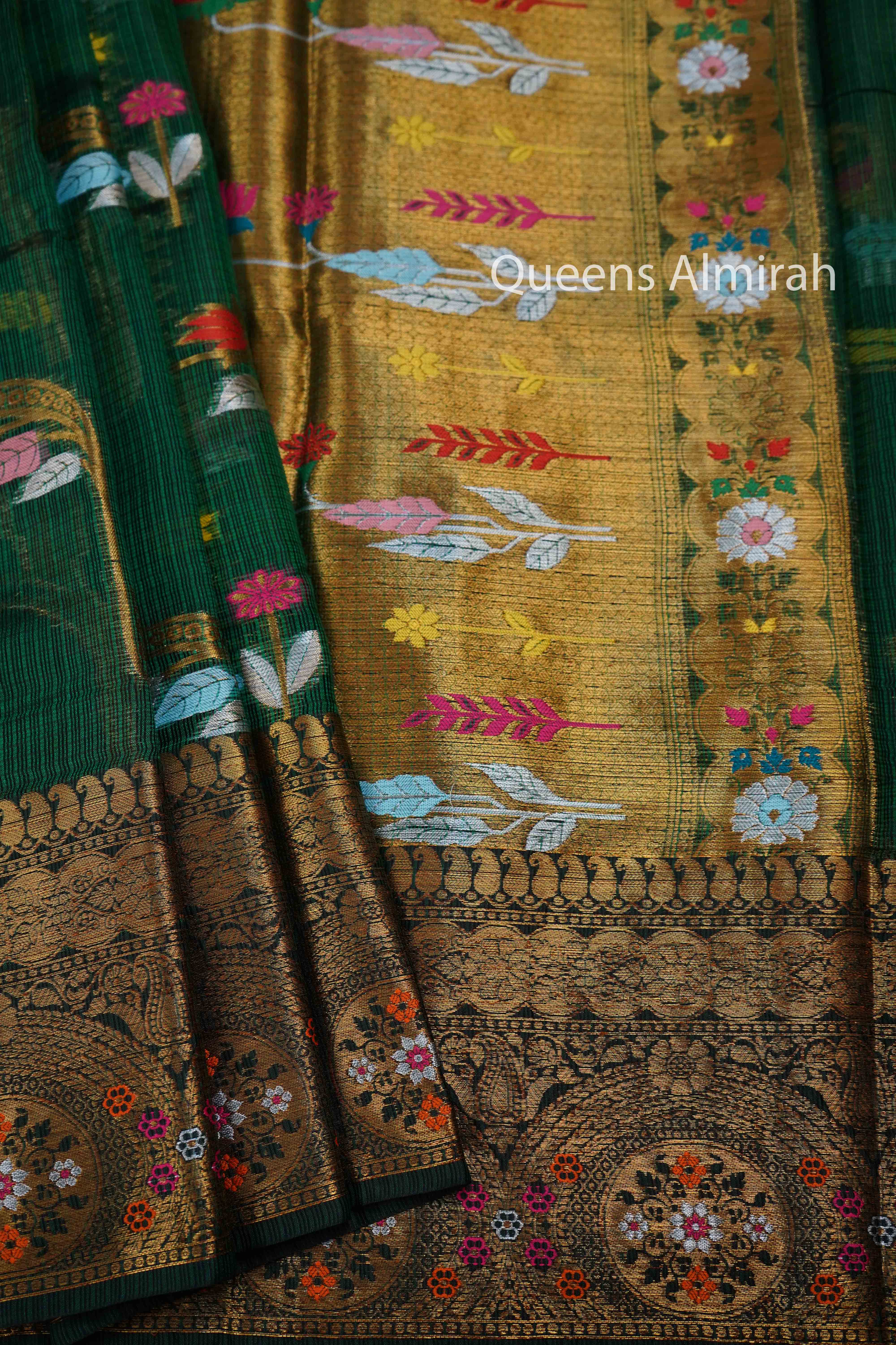 BOTTLE GREEN PURE KOTA SILK SAREE 5 - Queens Jewel Emporium