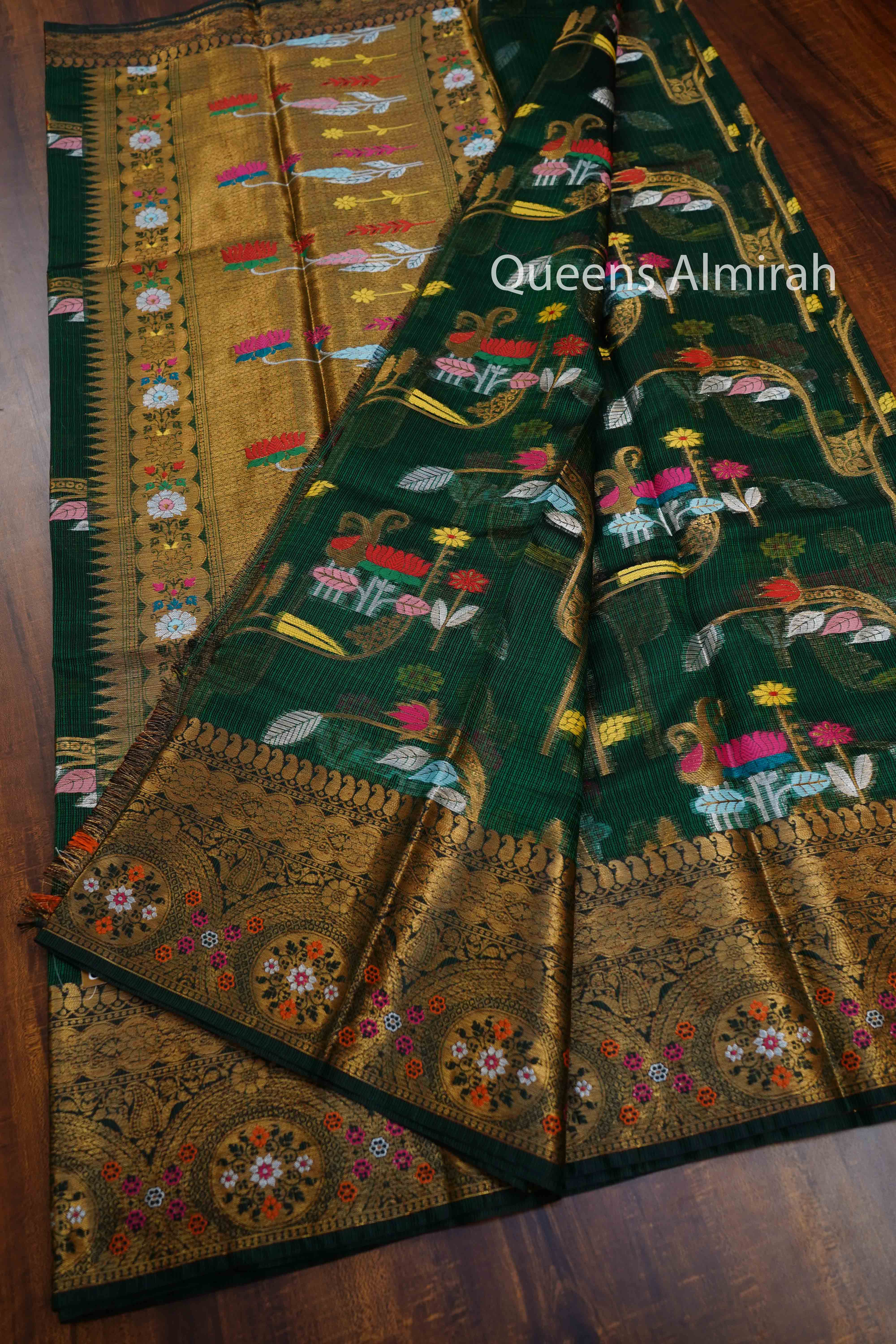 BOTTLE GREEN PURE KOTA SILK SAREE 5 - Queens Jewel Emporium